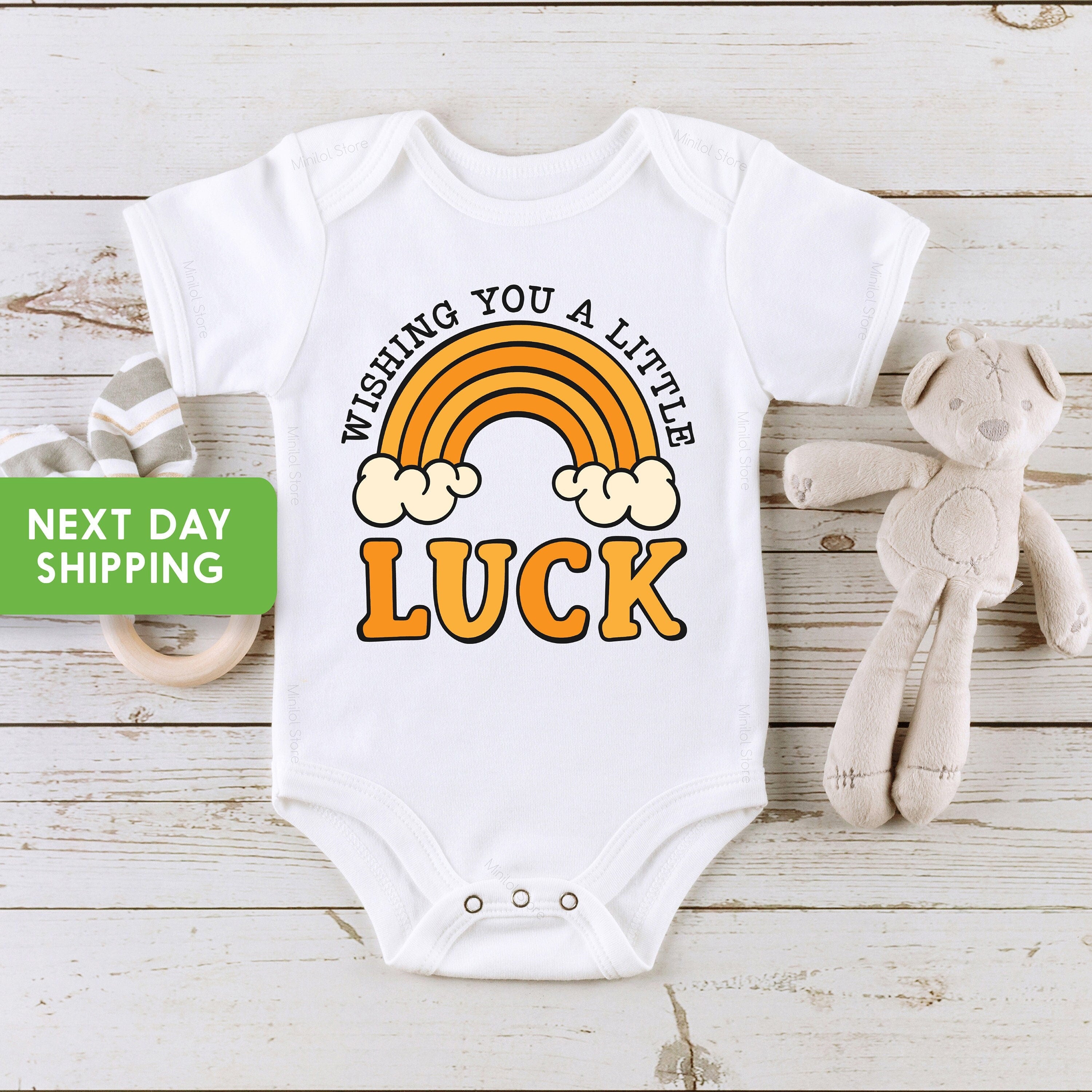 Wishing You A Little Luck OnesieĀ®, Cute Irish Baby Bodysuit, Lucky Rainbow Toddler Shirt, Retro St Patricks Day Baby OnesieĀ®, Lucky Kids Tee