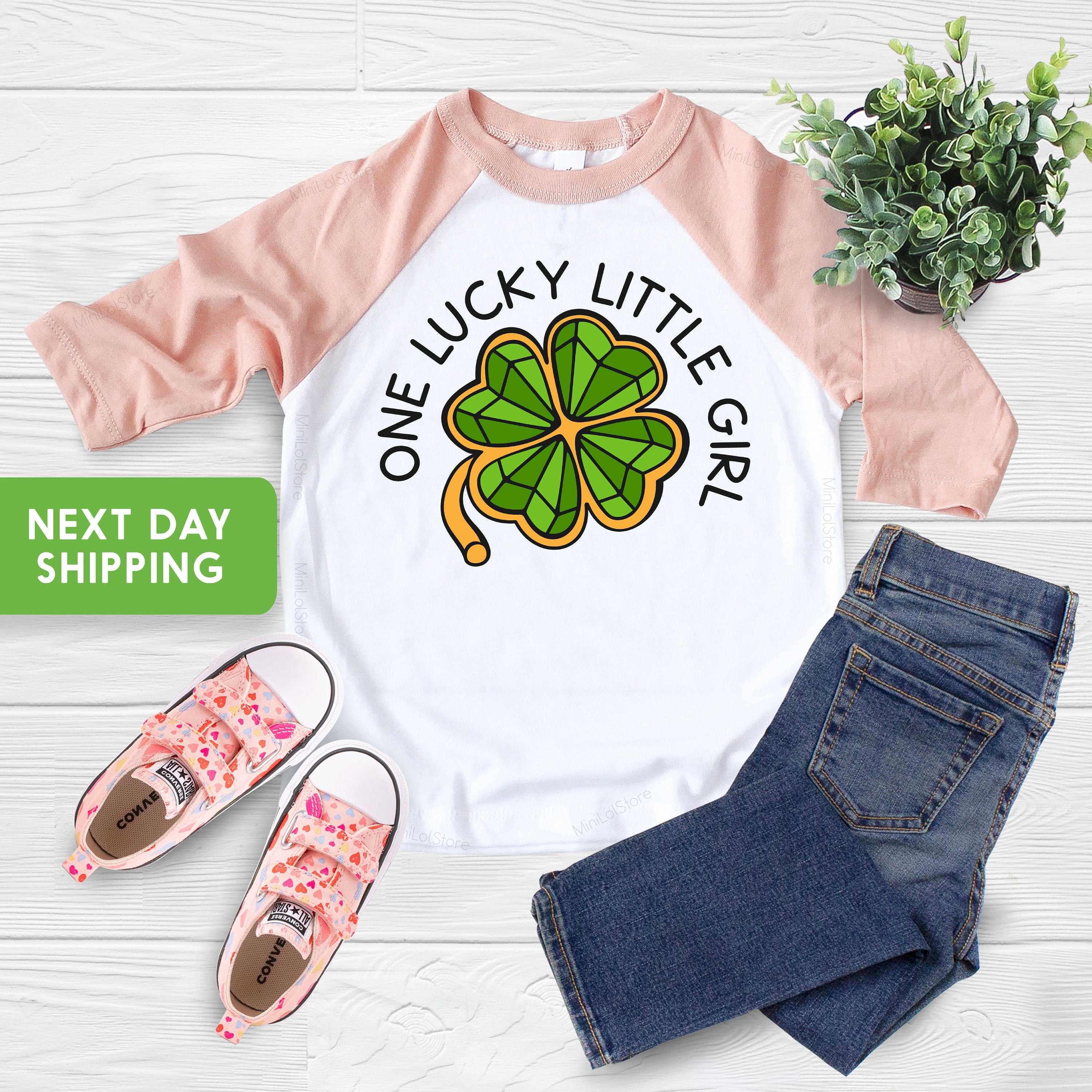 One Lucky Little Girl Onesie®, Lucky Irish Toddler Shirt, Cute Shamrock Infant Bodysuit, Four Leaf Clovers St Patricks Day Lucky Kids Tshirt