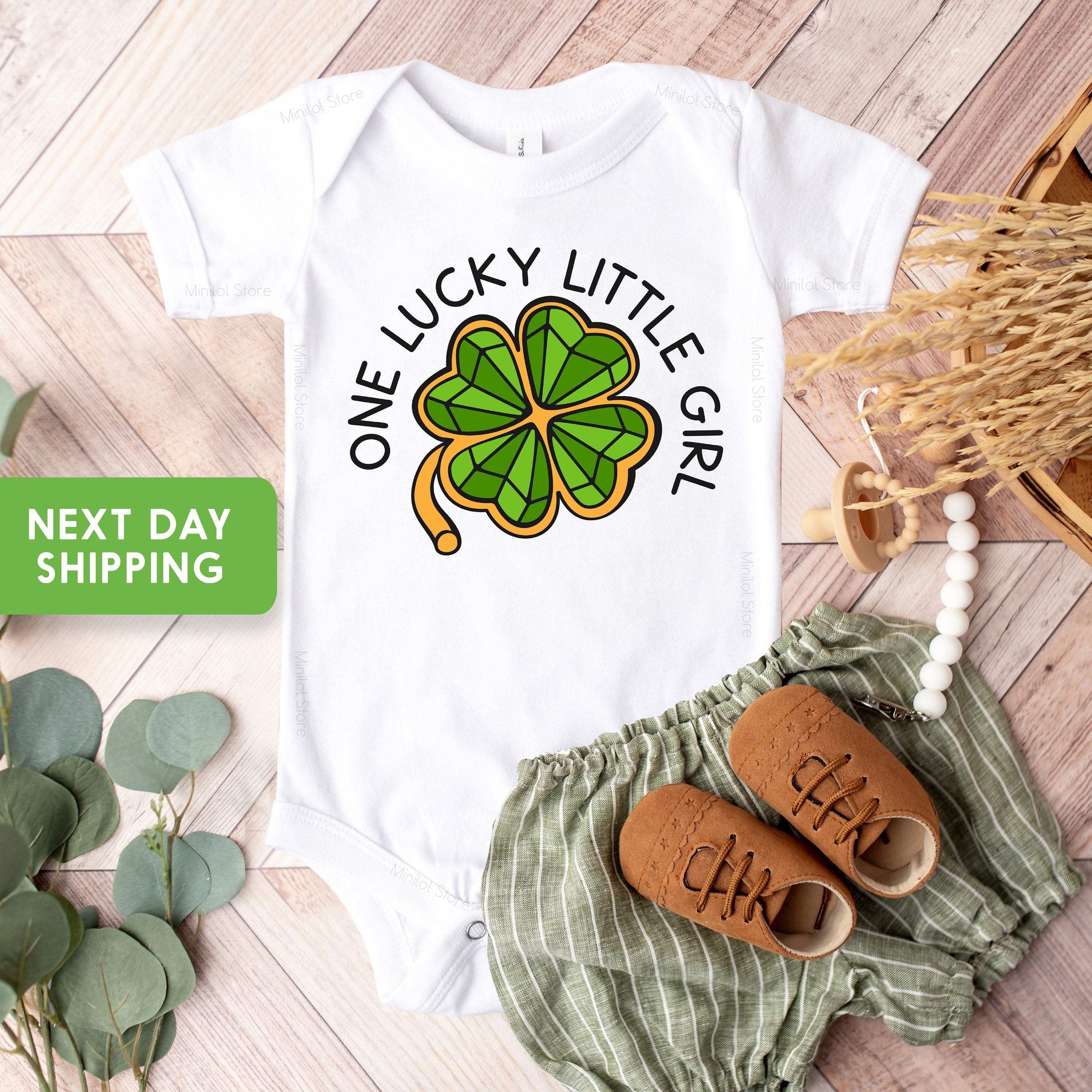 One Lucky Little Girl OnesieĀ®, Lucky Irish Toddler Shirt, Cute Shamrock Infant Bodysuit, Four Leaf Clovers St Patricks Day Lucky Kids Tshirt