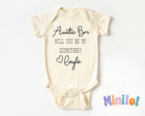 Personalized Natural Will You Be My Godmother typographic design on Baby Natural 0-3 months US kids numeric