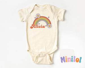 Personalized Retro Rainbow Daisy rainbow design on Baby Natural 3-6 months US kids numeric