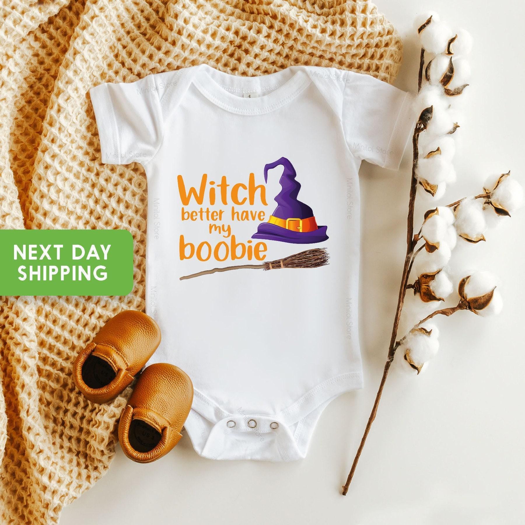 Close-up of the Witch Better Have My Boobie Halloween apparel design