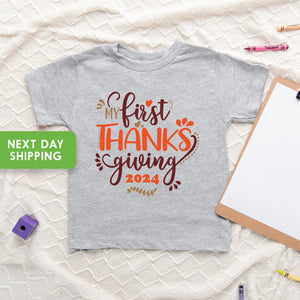 Baby bodysuit and kids shirt style options for My First Thanksgiving