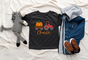 Lifestyle mockup featuring Personalized Farm Tractor Halloween Baby Onesie®