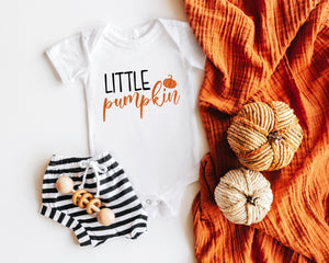 Baby bodysuit and kids shirt style options for Little Pumpkin