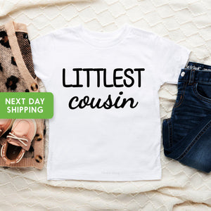 Pregnancy Announcement Cousin Reveal typographic design on Baby Short Sleeve Onesie®