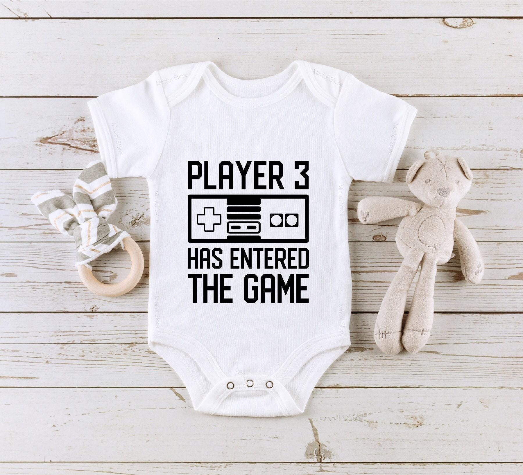 Main pregnancy announcement product mockup for Player 3 Has Entered the Game Gamer Pregnancy Announcement Baby Announcement –