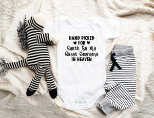 Handpicked for Earth by Great Grandma in Heaven rainbow design on Baby Short Sleeve Onesie®
