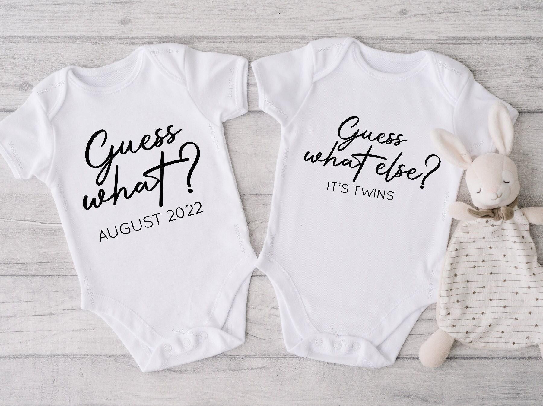 Main pregnancy announcement product mockup for Twins ® Twin Pregnancy Announcement Baby Announcement Onesie®