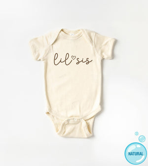 Big and Little Sis Matching typographic design on Baby Short Sleeve Onesie®