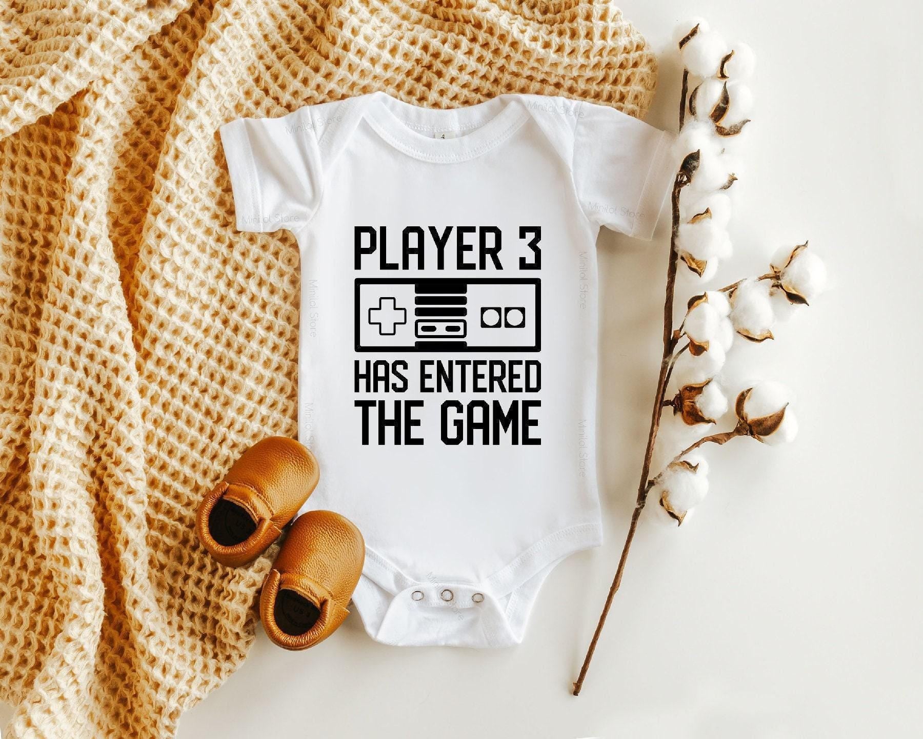 Main pregnancy announcement product mockup for Player 3 Has Entered the Game Gamer Pregnancy Announcement Baby Announcement –