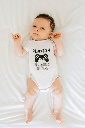 Player 4 Entered the Game game controller design on Baby Short Sleeve Onesie®