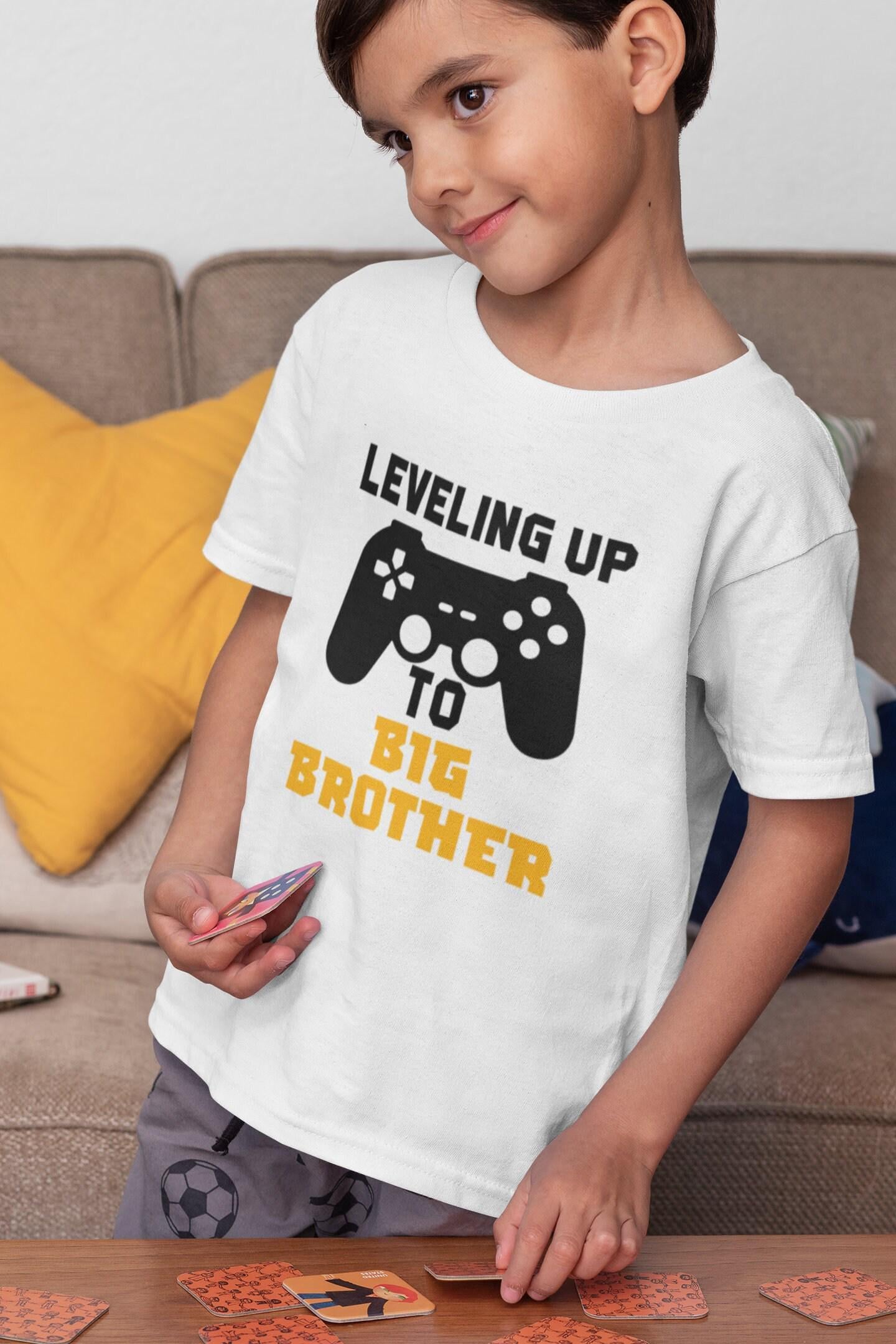 Close-up of the Leveling Up To Big Brother : New Sibling Announcement Gift for Boys baby announcement design