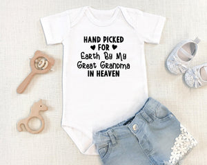 Handpicked for Earth by Great Grandma in Heaven rainbow design on Baby Short Sleeve Onesie®