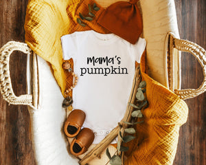 Close-up of the Mama's Pumpkin fall apparel design