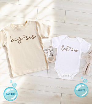 Big and Little Sis Matching typographic design on Baby Short Sleeve Onesie®