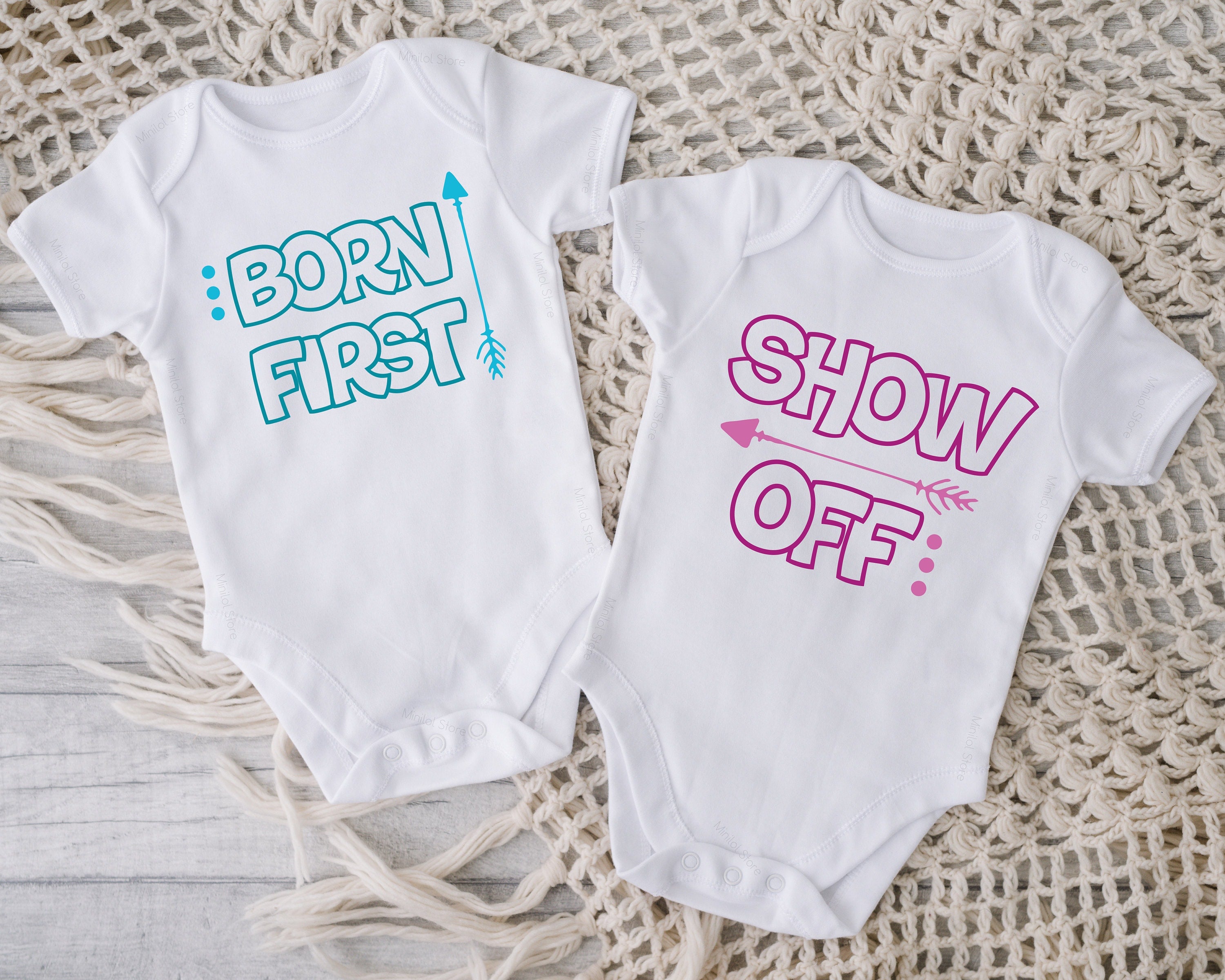 Twin Onesie®, Born First & Show Off Twin Onesie®, Funny Twins Gift, Cute Twin Baby Onesie®