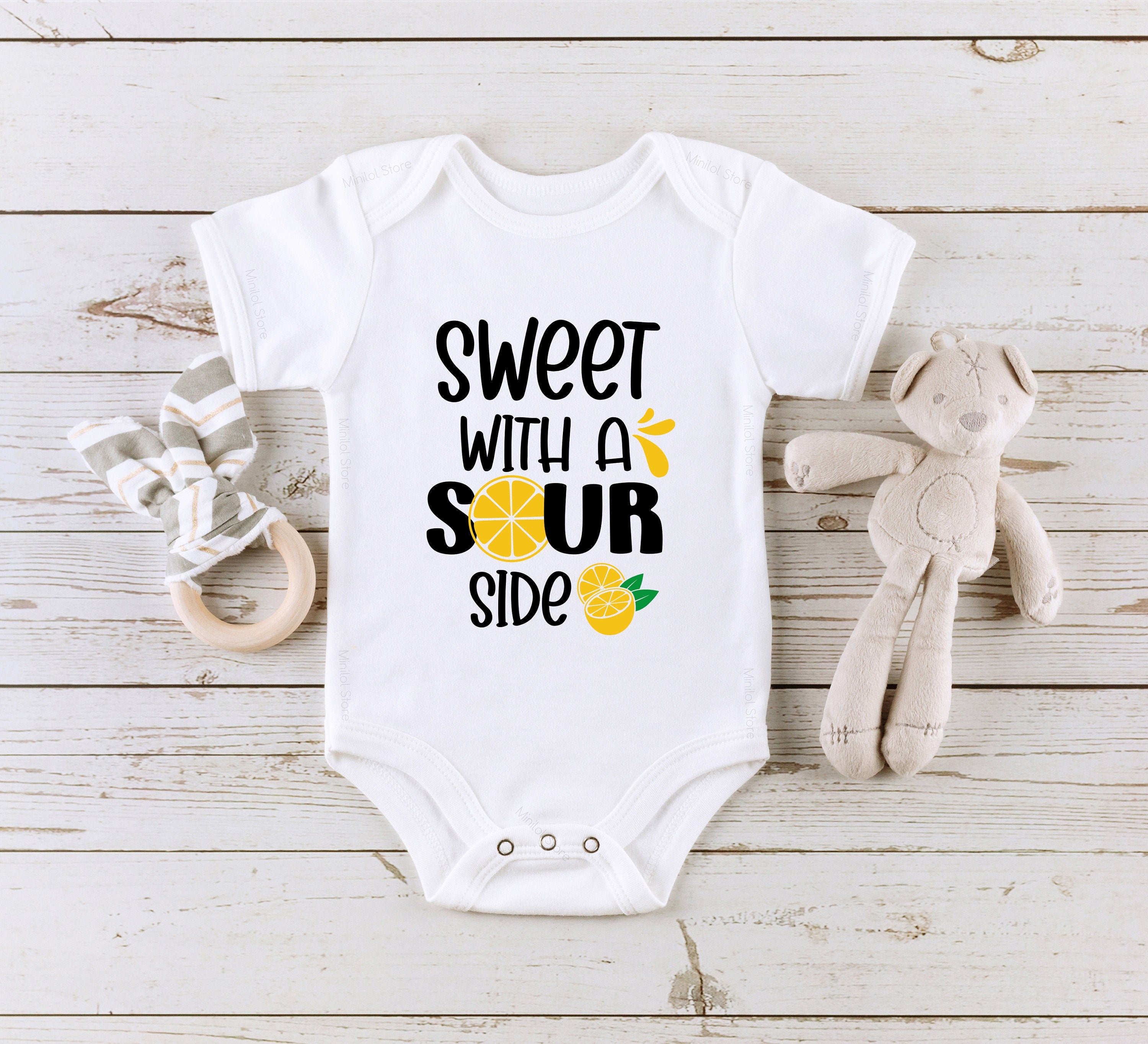 Sweet With A Sour Side Baby Onesie® Funny Lemon Toddler T-shirt, Baby Shower Gift, Cute Baby , Funny Lemon Baby Onesie®