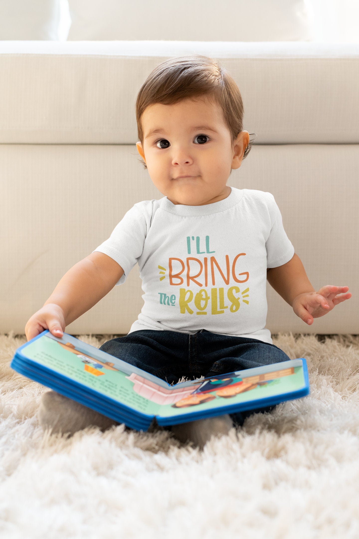 Baby bodysuit and kids shirt style options for I'll Bring the Rolls