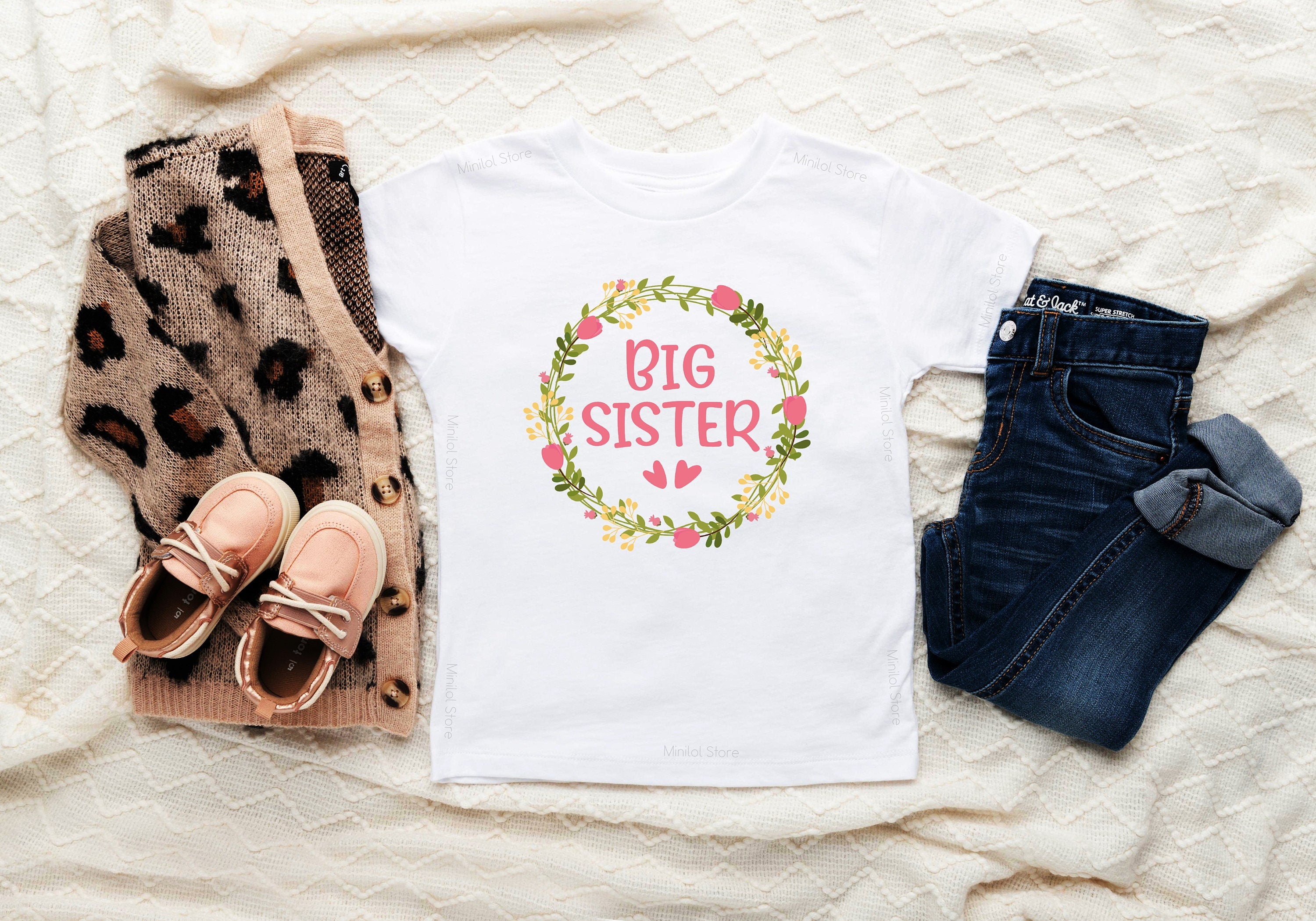 Big Sister Floral Toddler Shirt, Big Sister Raglan Shirt, Big Sister Flower Wreath Shirt, Floral Girl Shirts, Cute Toddler Shirt