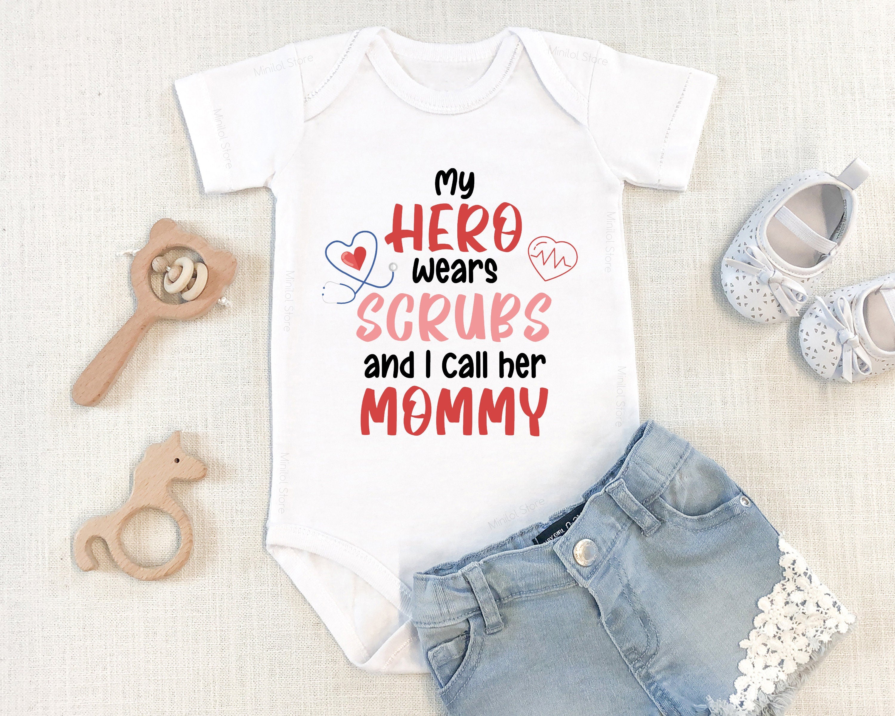 My Hero Is Mommy Baby Onesie® Mom Nurse Baby Shirt, Doctor Baby Shirt, Medical Professional Baby Gift, Cute Baby Shower