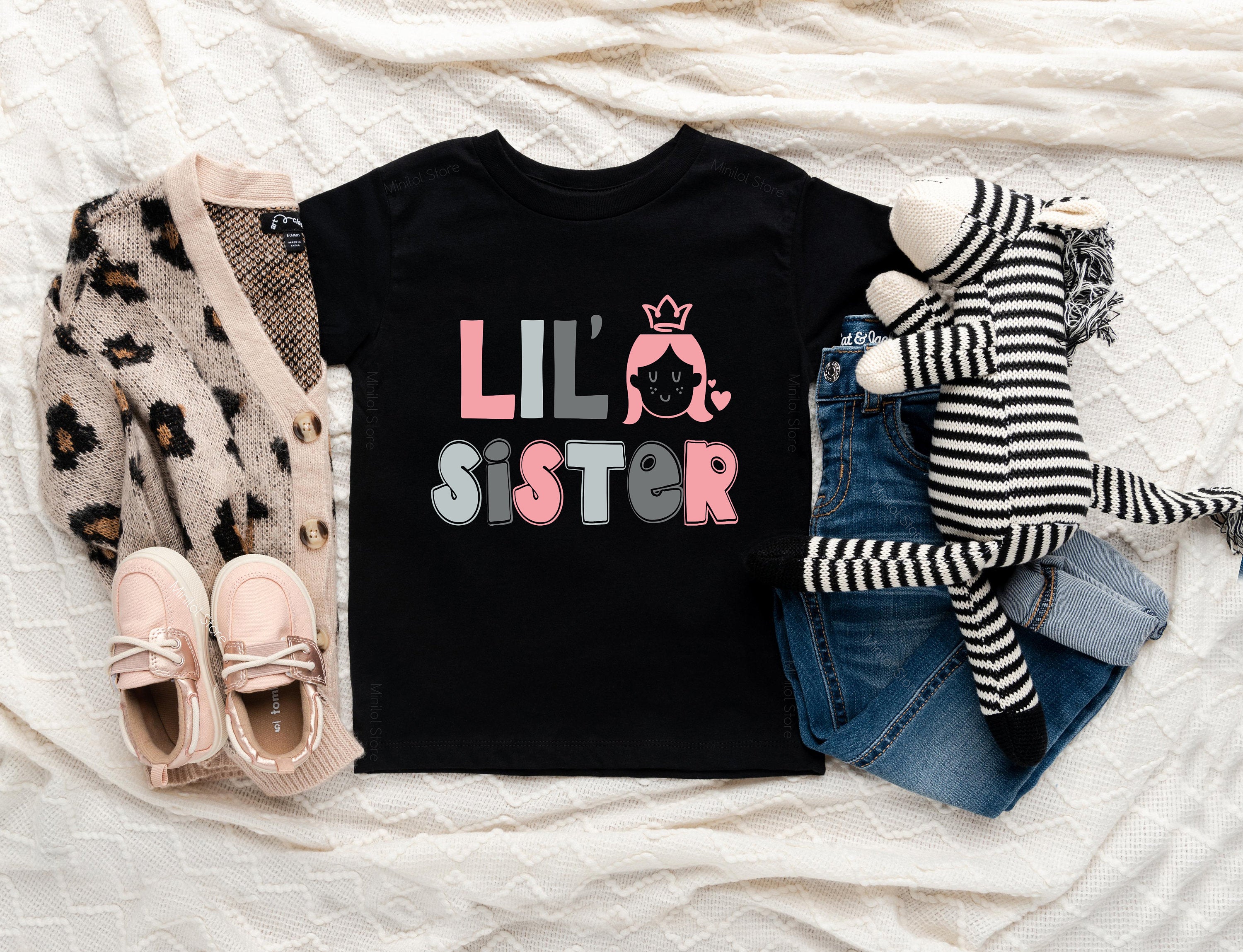 Little Sister Toddler Shirt, Little Sister Pregnancy Reveal Raglan Lil Sister Tee, Cute Sister Shirt