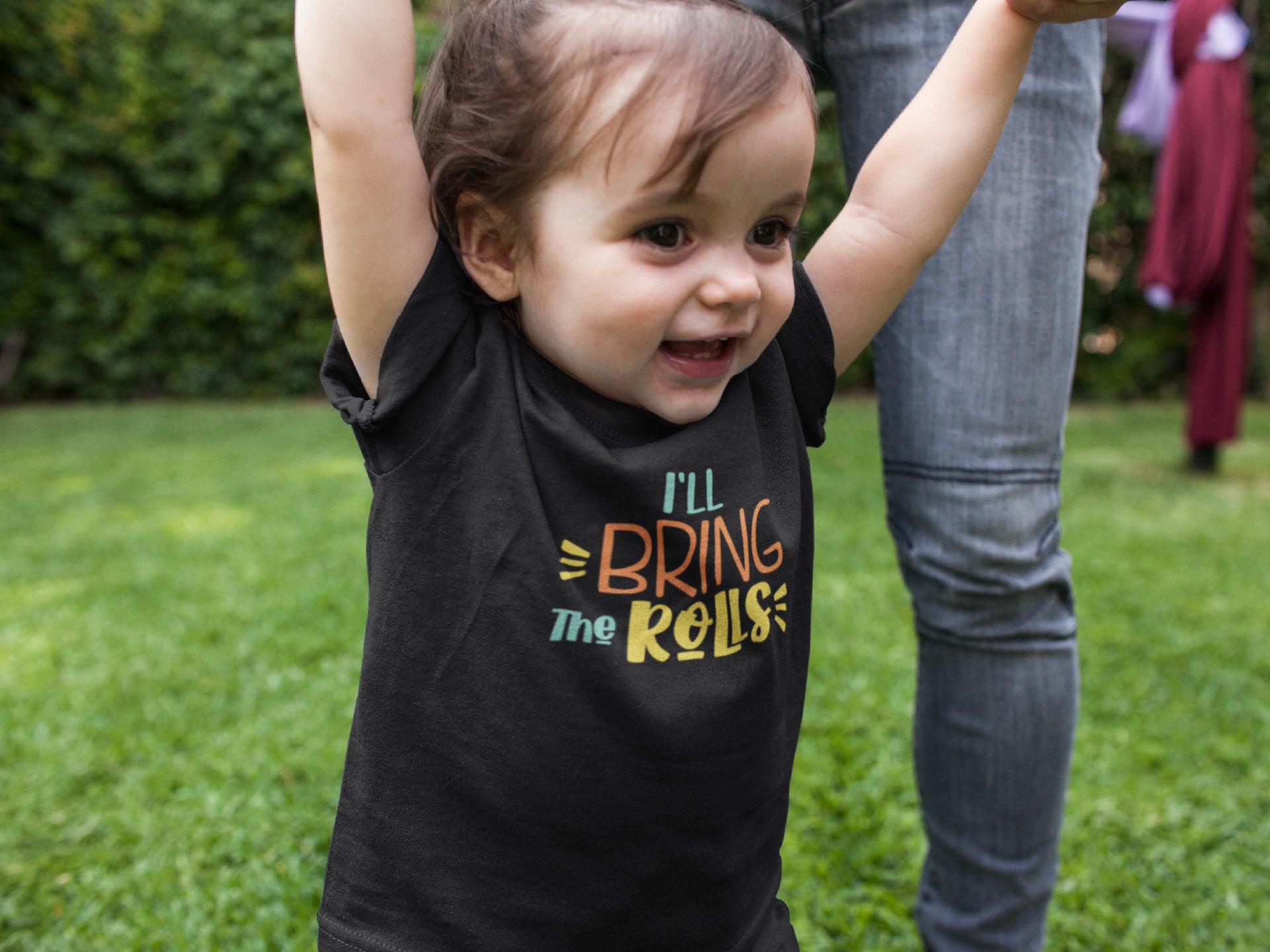 Baby toddler and youth size chart for I'll Bring the Rolls First Thanksgiving Baby Onesie®