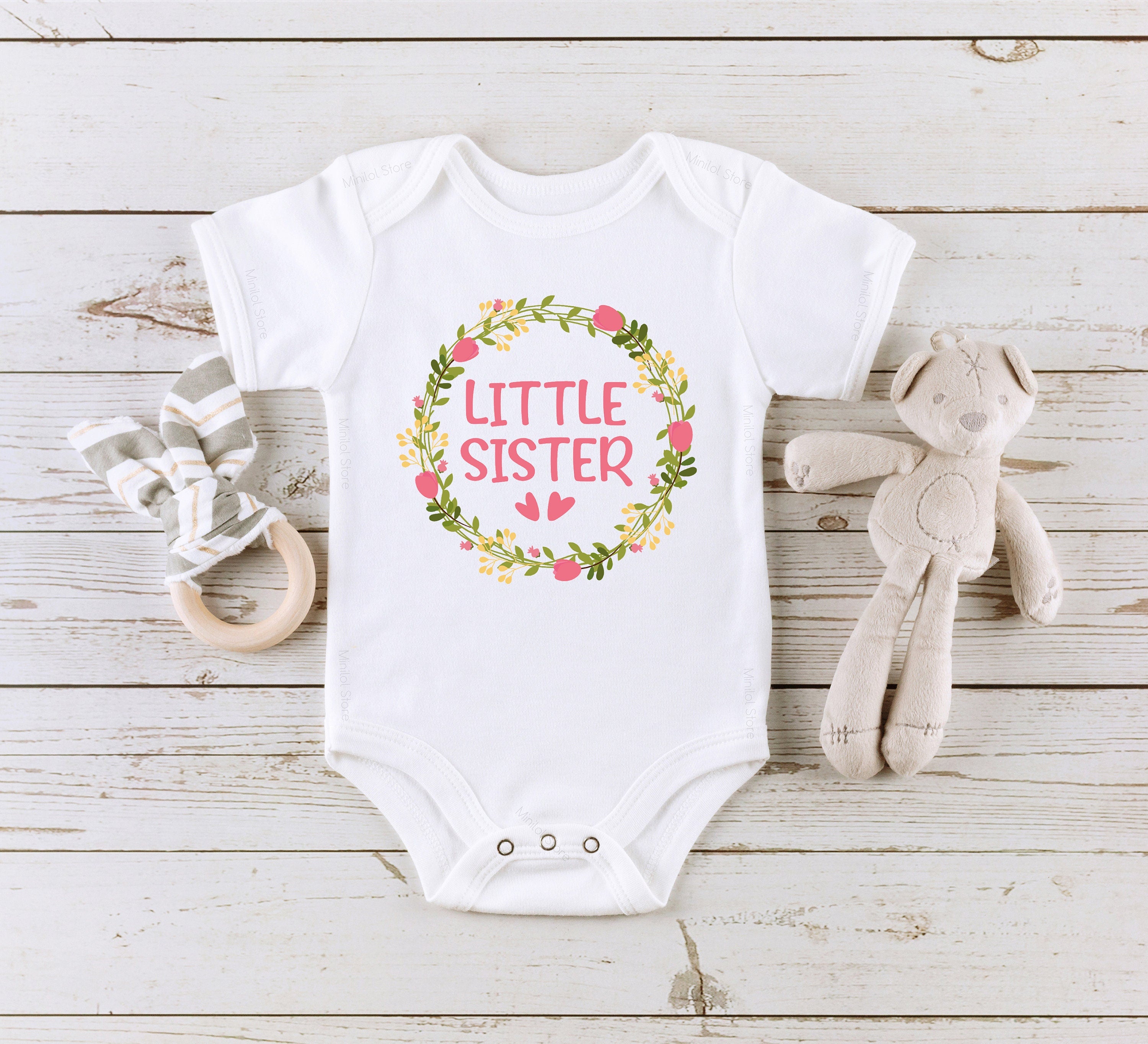 Little Sister Floral Onesie® Little Sister Baby Onesie® Little Sister Shirt Baby Gift, Littler Sister Raglan, Sister Toddler Shirts, Flowers