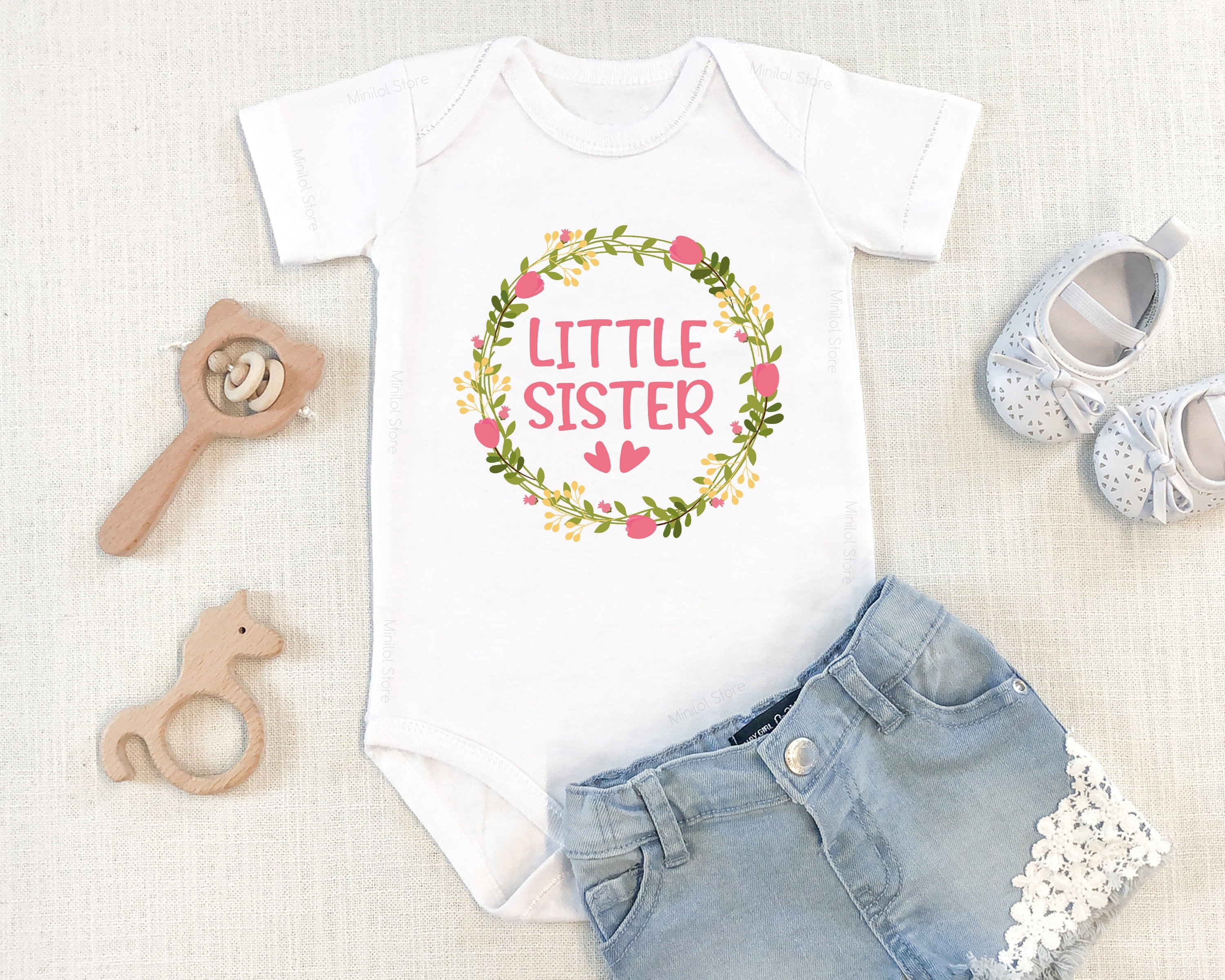 Little Sister Floral Onesie, Little Sister Baby Onesie, Little Sister Shirt Baby Gift, Littler Sister Raglan, Sister Toddler Shirts, Flowers