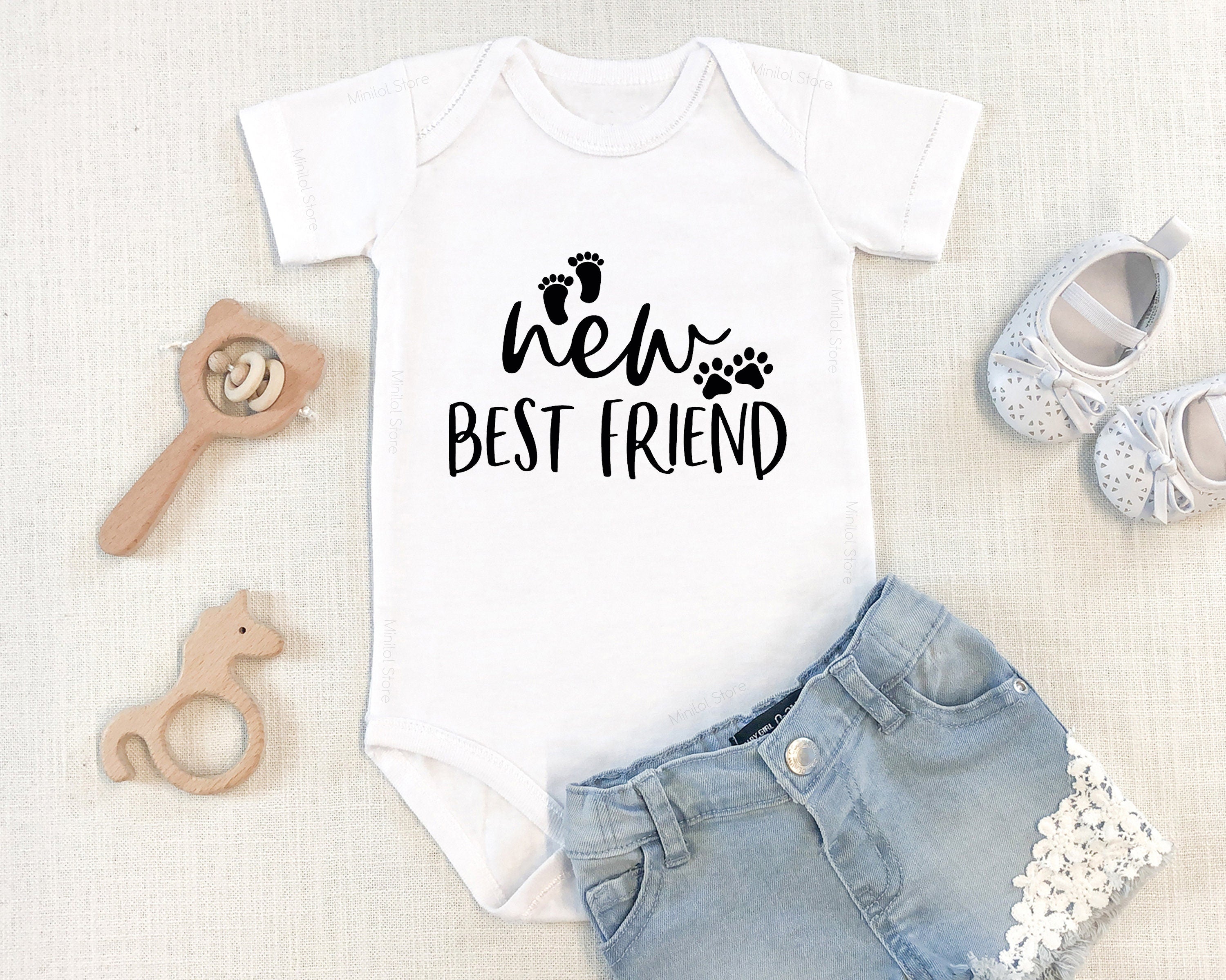 Baby Announcement Onesie®, Dog Cat Onesie®, New Best Friend Baby Bodysuit, Newborn Onesie®, Gift For Baby