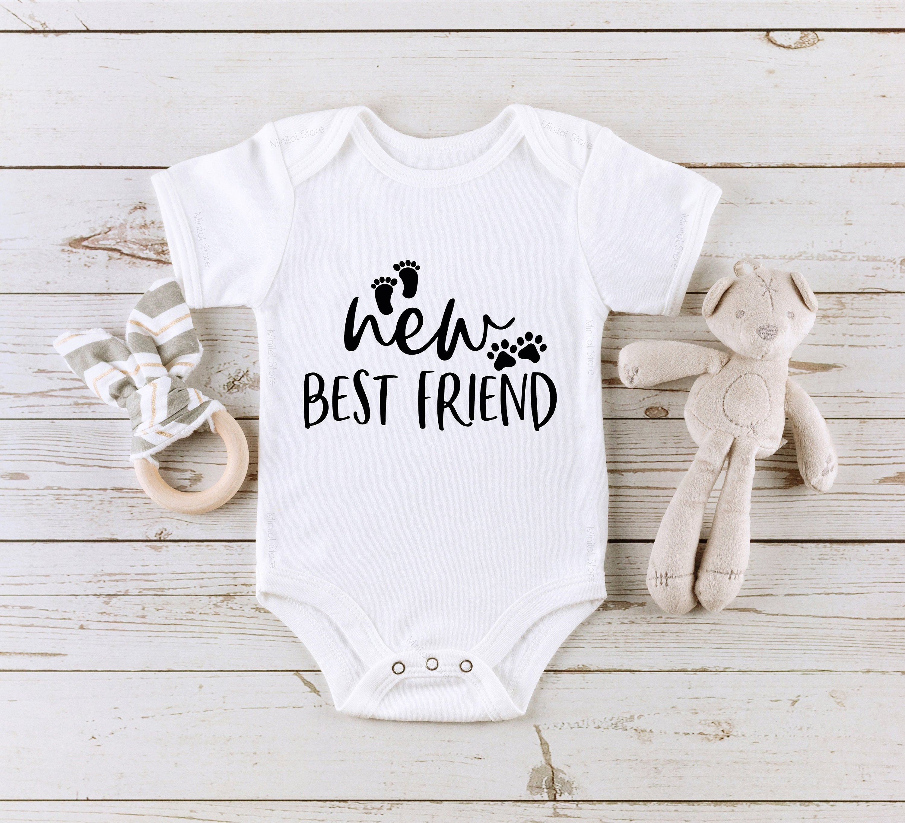 Baby Announcement Onesie®, Dog Cat Onesie®, New Best Friend Baby Bodysuit, Newborn Onesie®, Gift For Baby