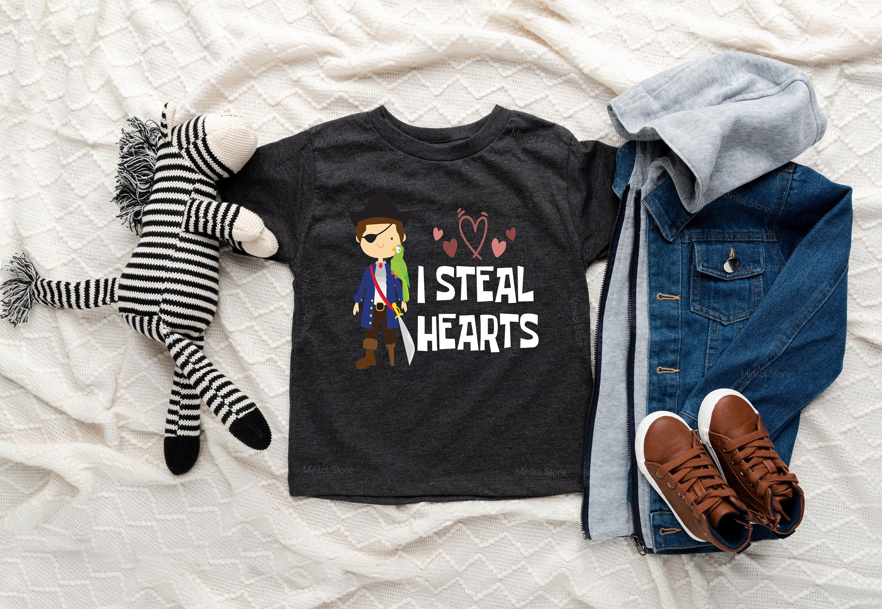 I Steal Hearts Onesie®And Toddler Shirt, Cute Pirate Baby Clothes, Valentines Hearts Pirate Baby Bodysuit