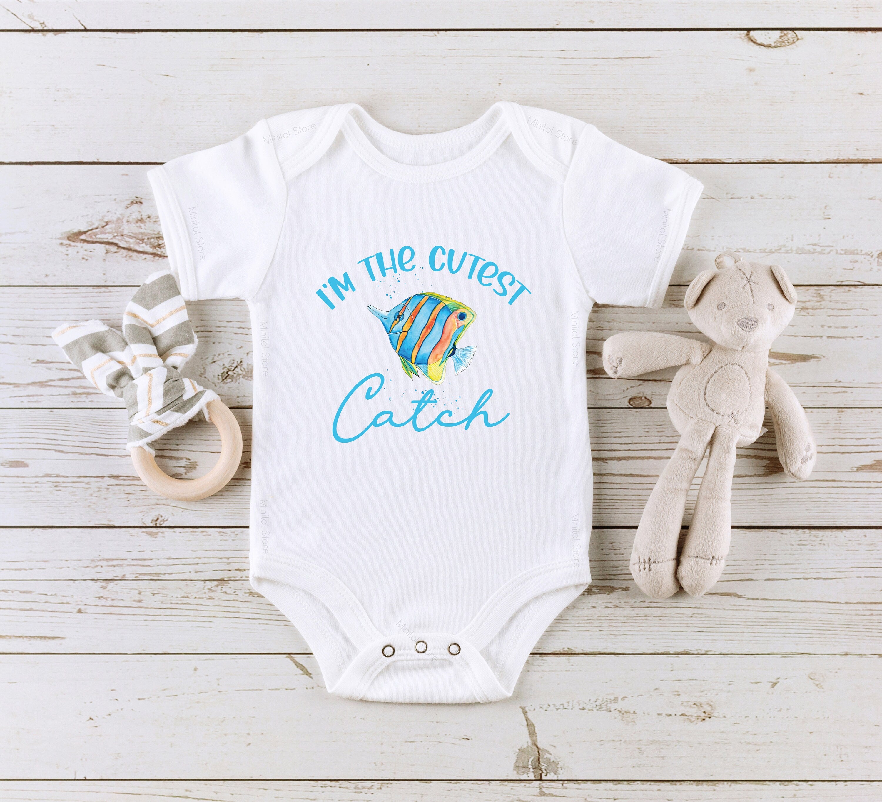 I'm The Cutest Catch Bodysuit,Animal Birthday Gift, Cute Fish Bodysuit, Baby Boy Onesie®, Girl Gift, Funny Baby Shower Gift