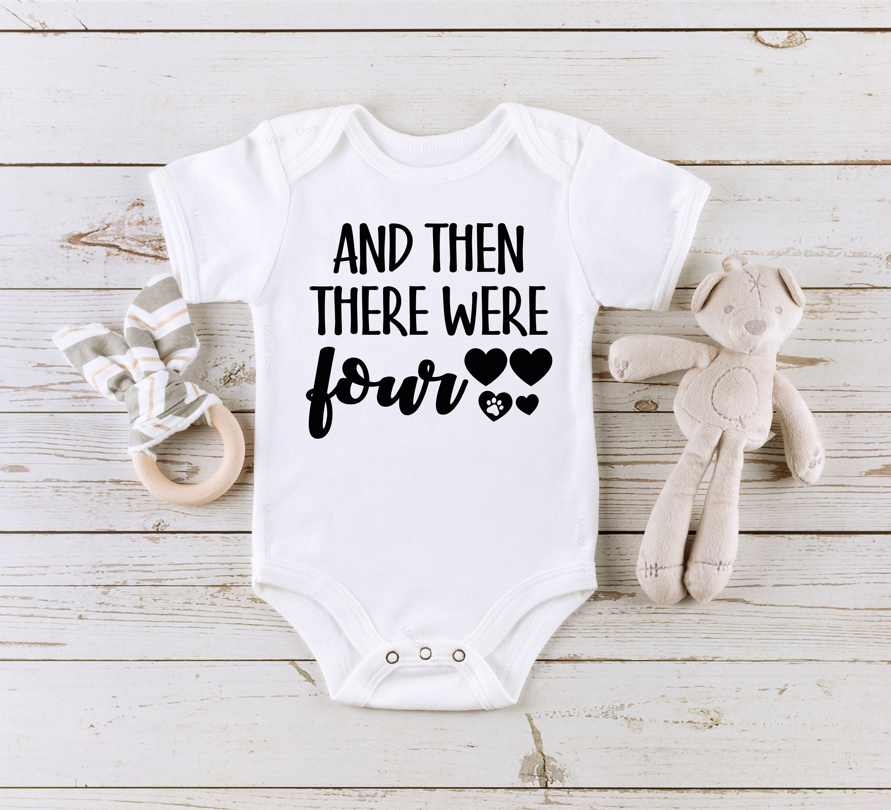 And Then There Were Four Dog Onesie®, Pregnancy Announcement Onesie®, Dog Lover Baby , New Baby Gift, Newborn ,Baby Announcement