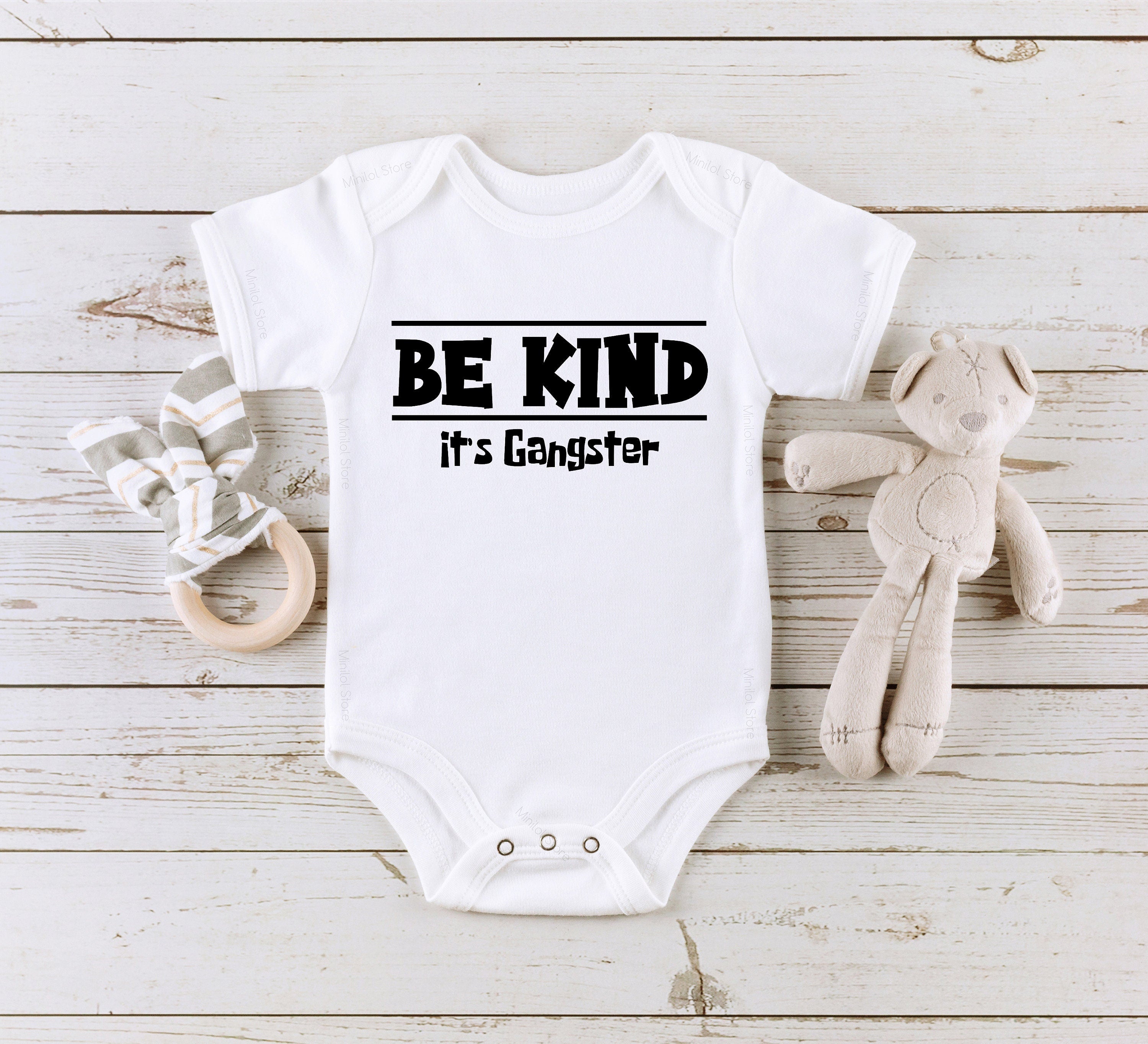 Funny Baby Boy Onesie® Be Kind It's Gangster Baby Boy Onesie® Cute Hipster Baby Onesie®