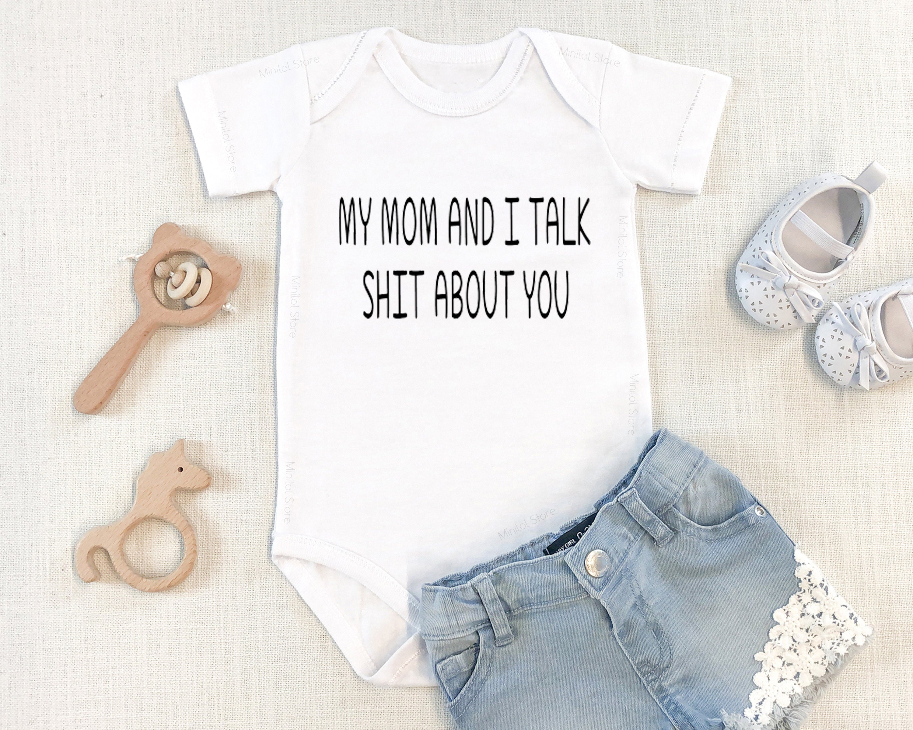 My Mom And I Talk Shit About You Baby Onesie®  Funny Baby Onesie® Funny Mothers Day Onesie®