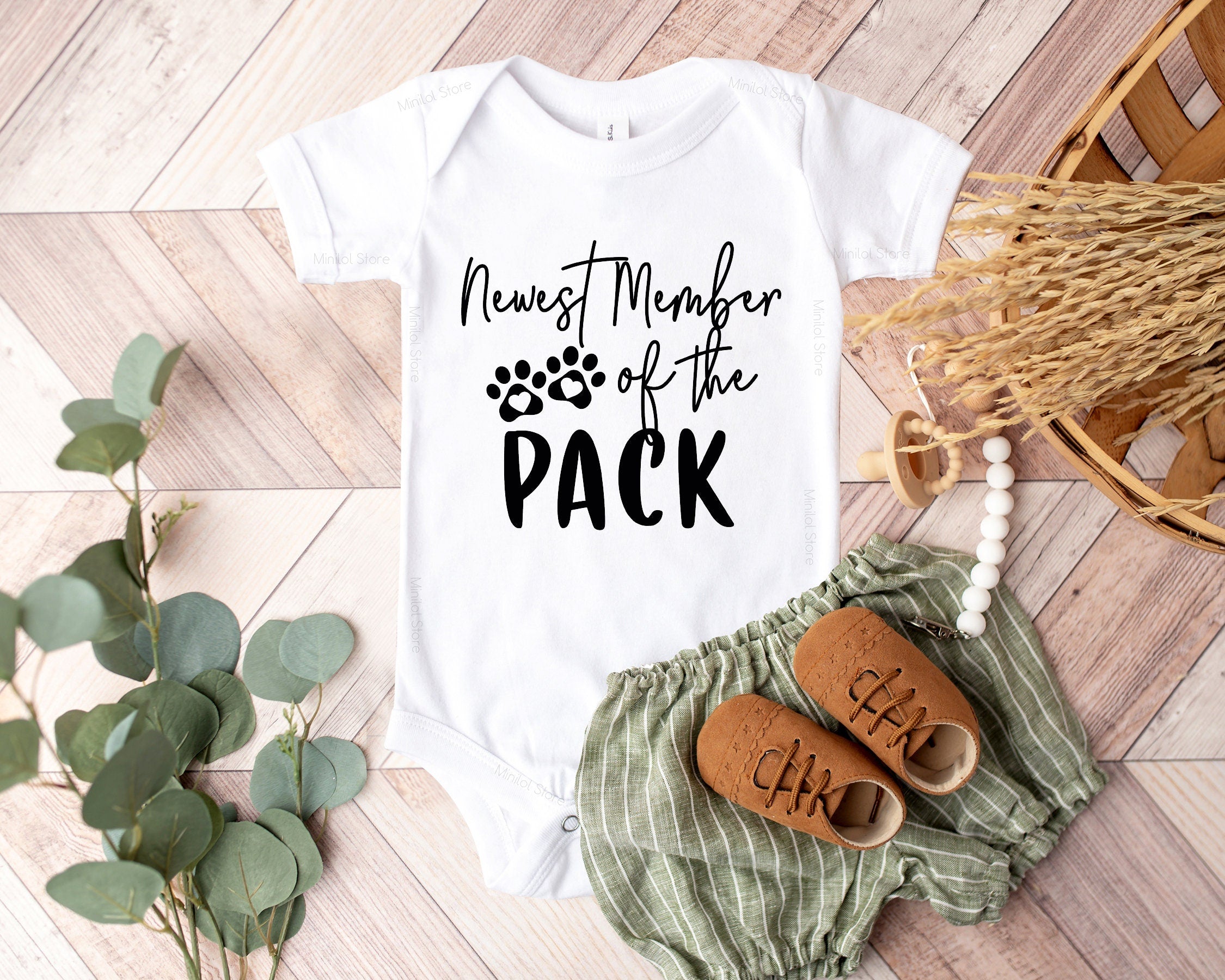 Newest Member Of The Pack Onesie® Announcement Onesie® Pregnancy Onesie® Baby Gift, Surprise, Baby Reveal, Pet Baby Announcement