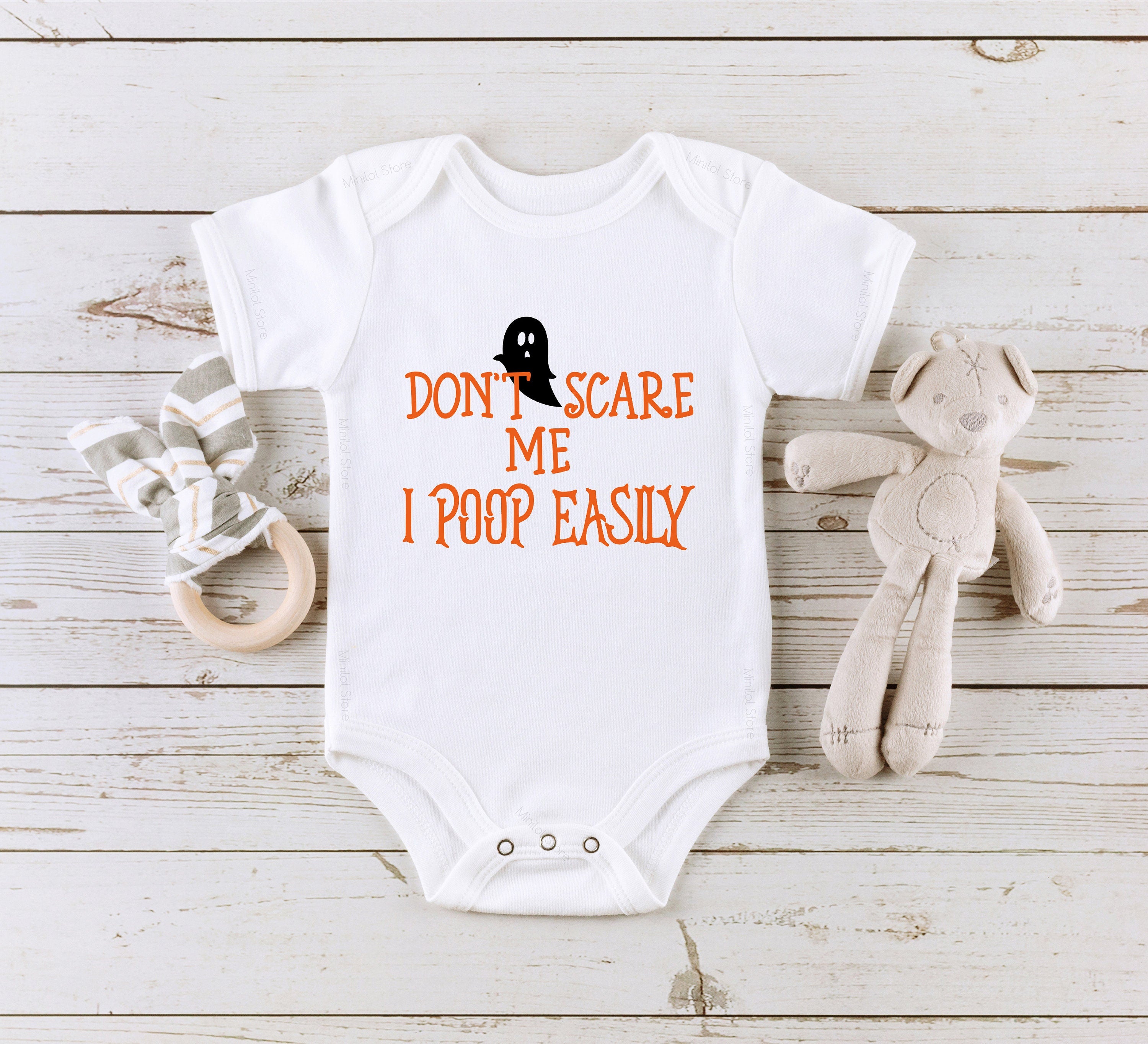 Don't Scare Me I Poop Easily Funny Baby Halloween Onesie® Baby Onesie® Funny Kids Holloween Shirt.