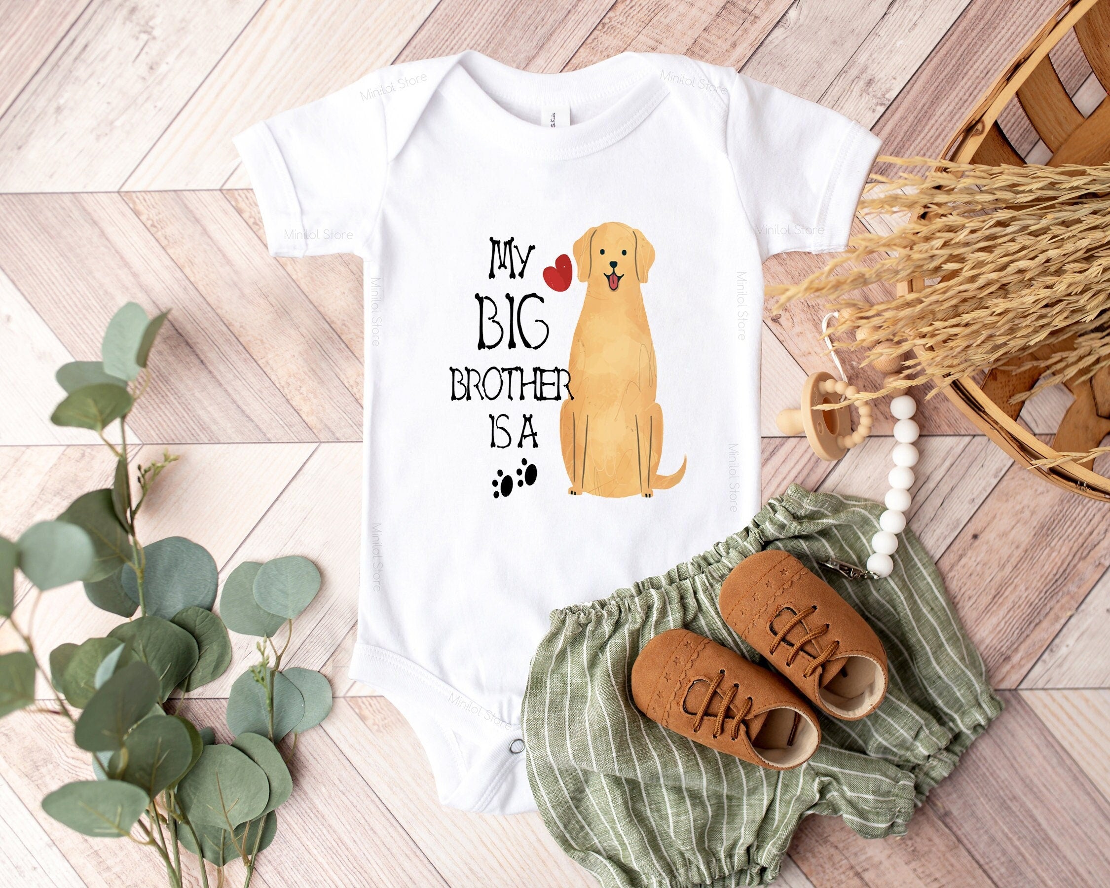 Newborn Onesie® My Big Brother Is A Golden Retriever Baby Onesie® Dog Onesie® Sibling Bodysuit, Baby Shower Gift For Boy Or Girl