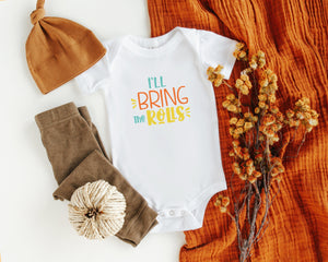 Close-up of the I'll Bring the Rolls Thanksgiving apparel design