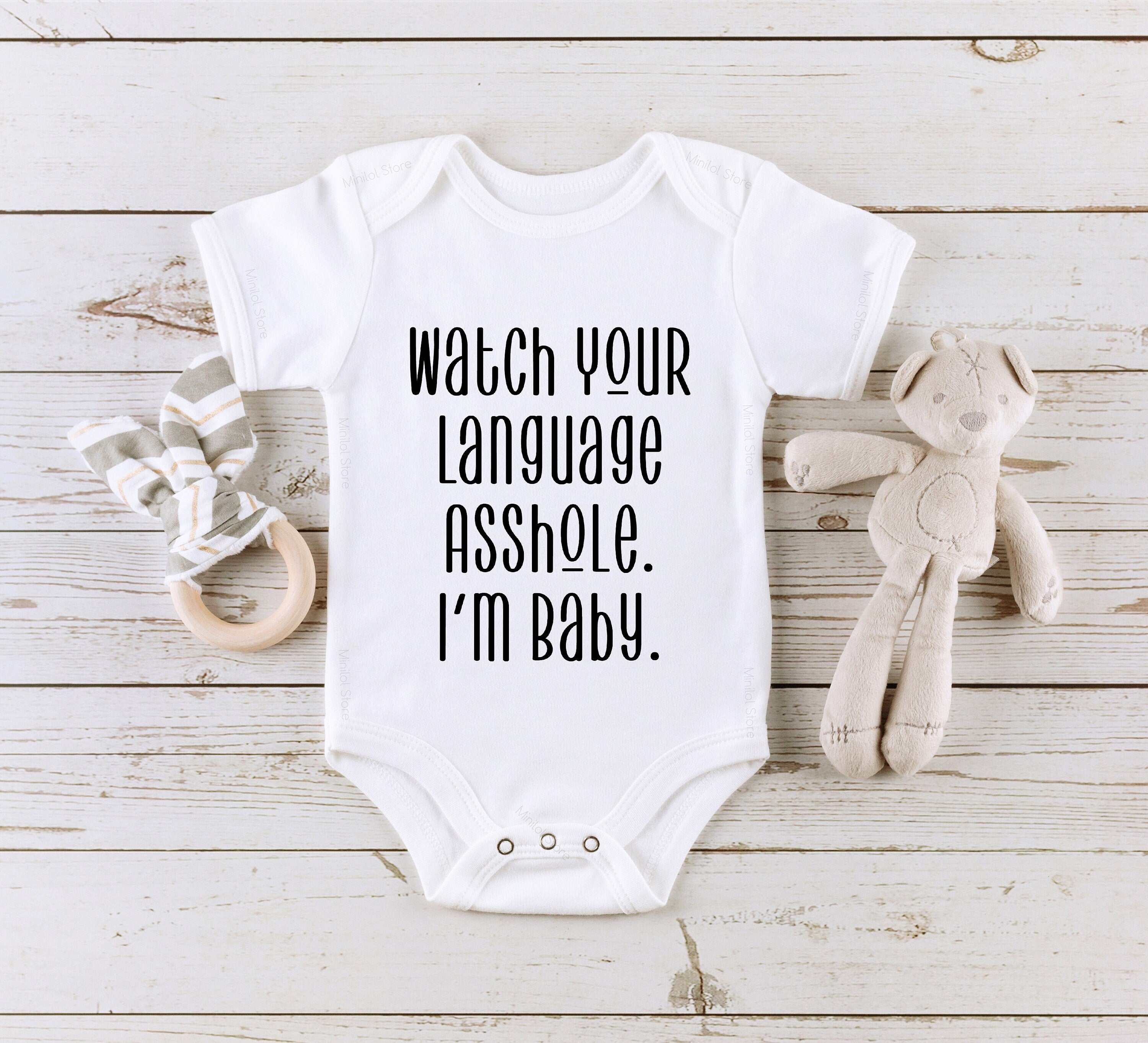 Watch Your Language A Hole Onesie® Funny Baby Bodysuit, Baby Shower Gift, Funny Baby Bodysuit, Cute Baby Shirt