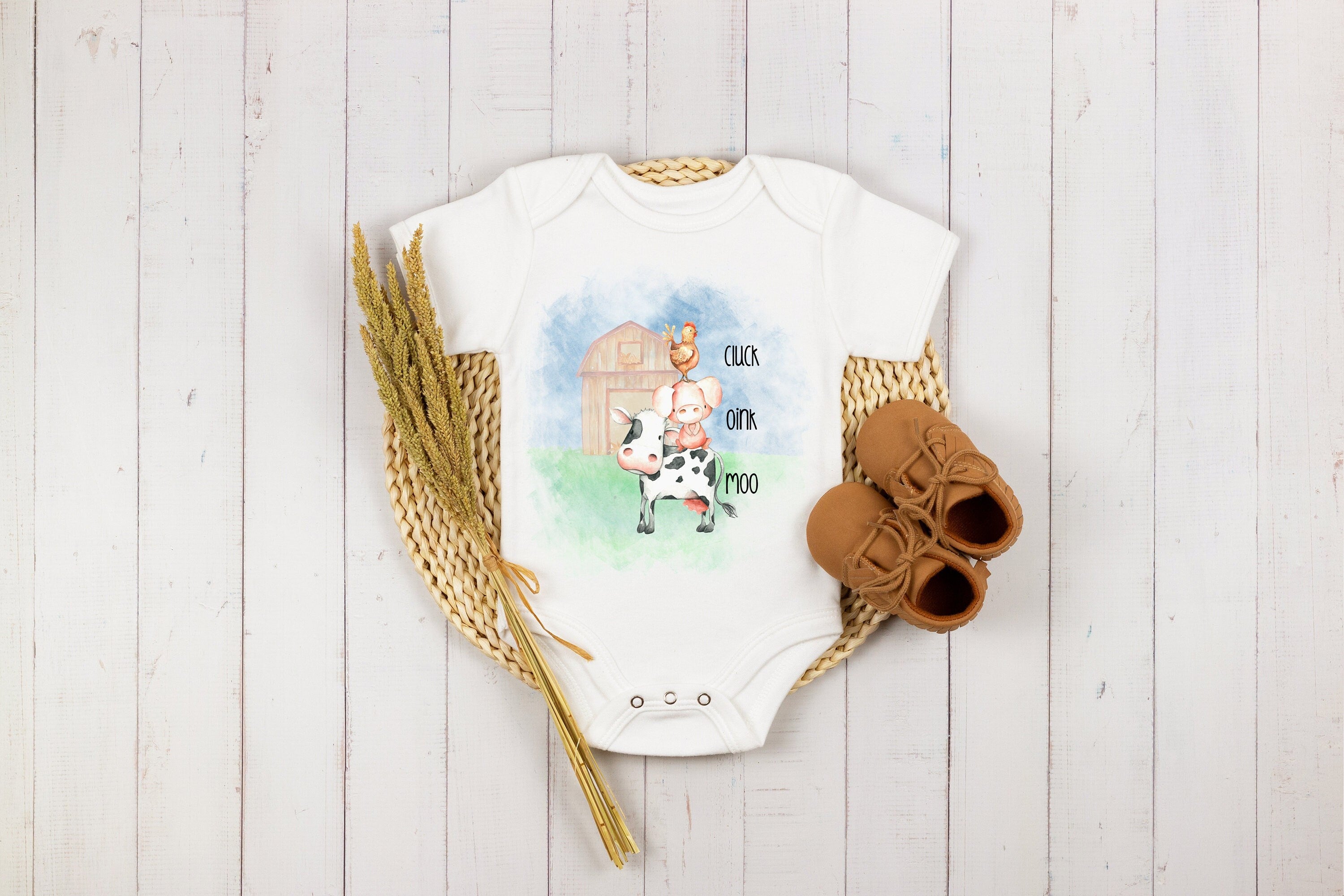 Cluck Oink Moo Onesie®, Farm Onesie®, Cow Baby Shirt, Baby Shower Gift, Little Farmer Onesie®