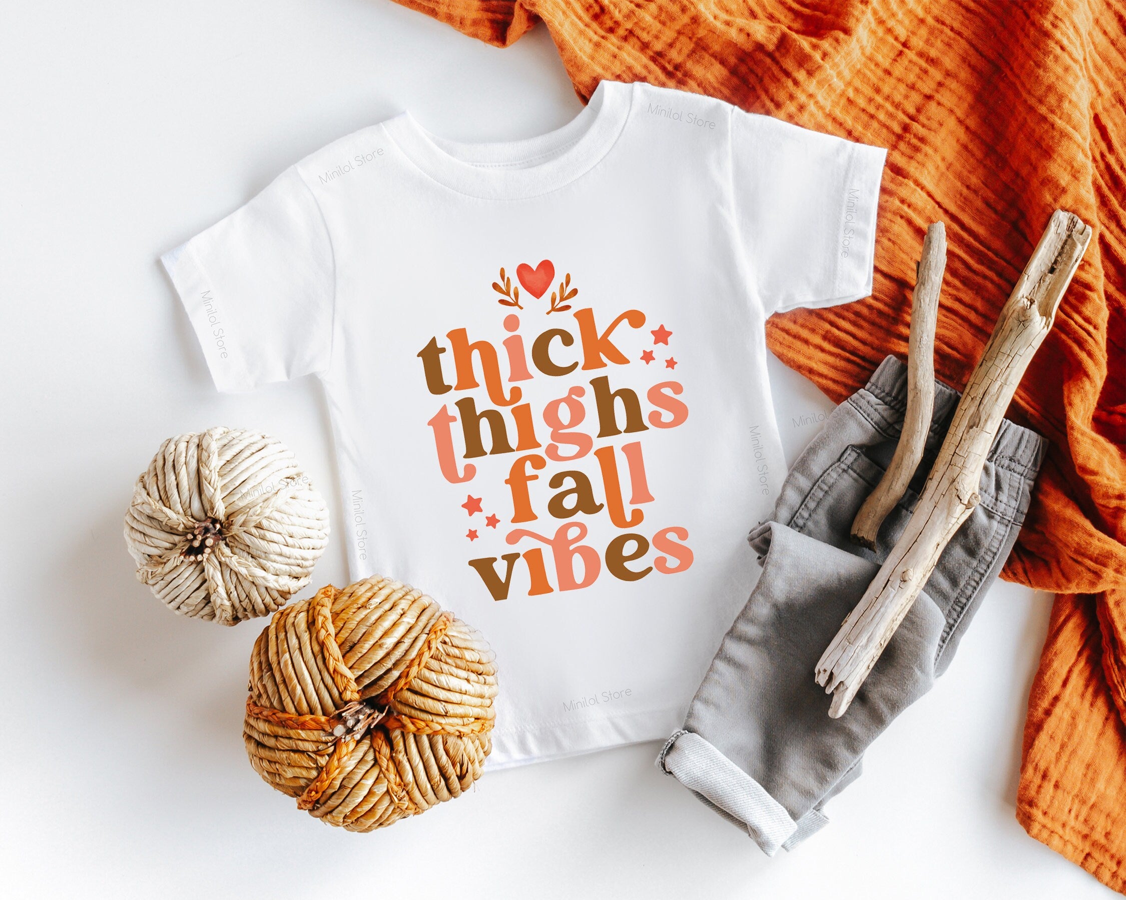 Thick Thighs & Fall Vibes Baby Shirt, Thanksgiving Shirt, Autumn Kids Shirt, Toddler Shirt, Fall Graphic Shirt