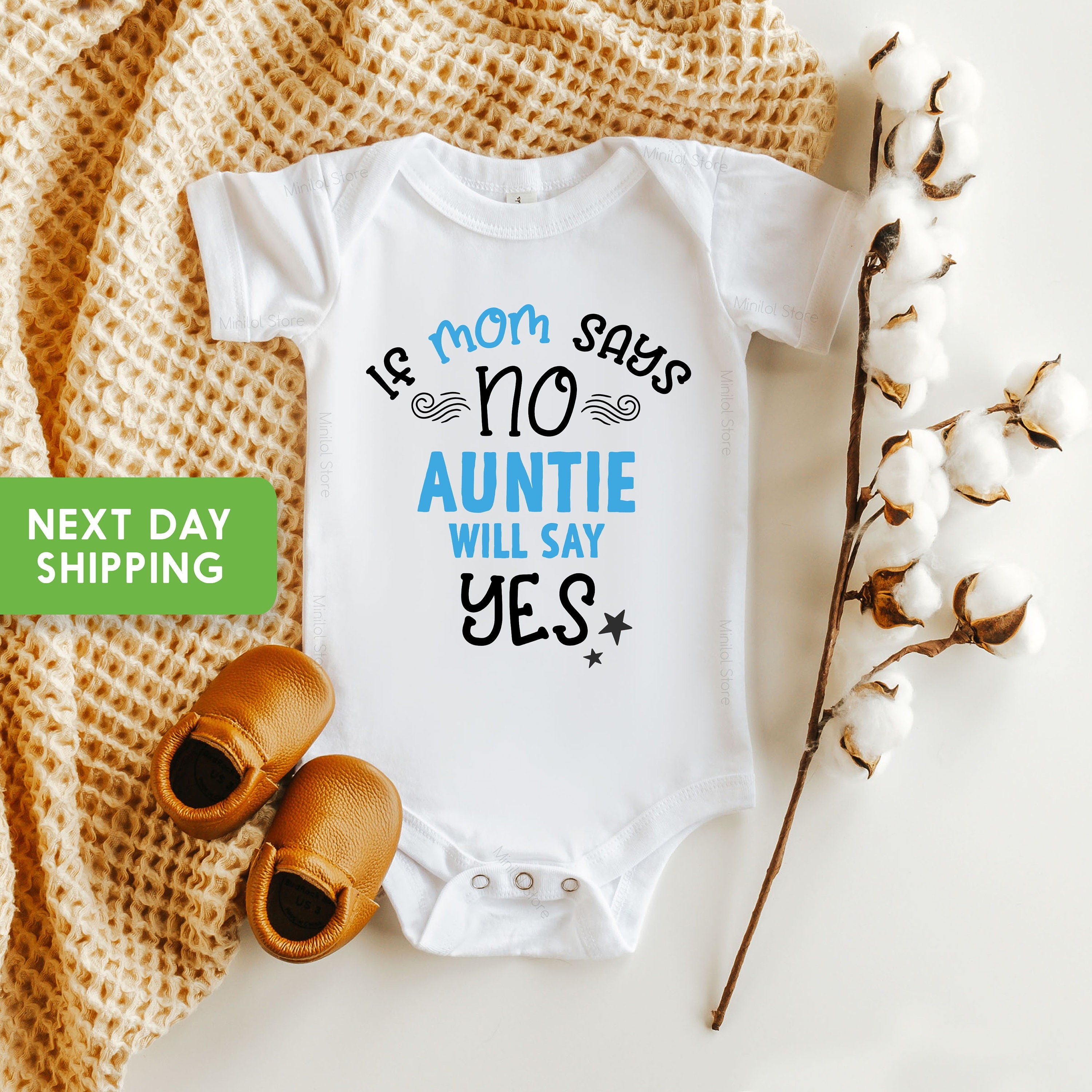 If Mom Says No My Aunt Will Say Yes Baby Onesie® Aunt Baby Onesie® Cute Pregnancy Reveal Onesie® Baby Shower Onesie®