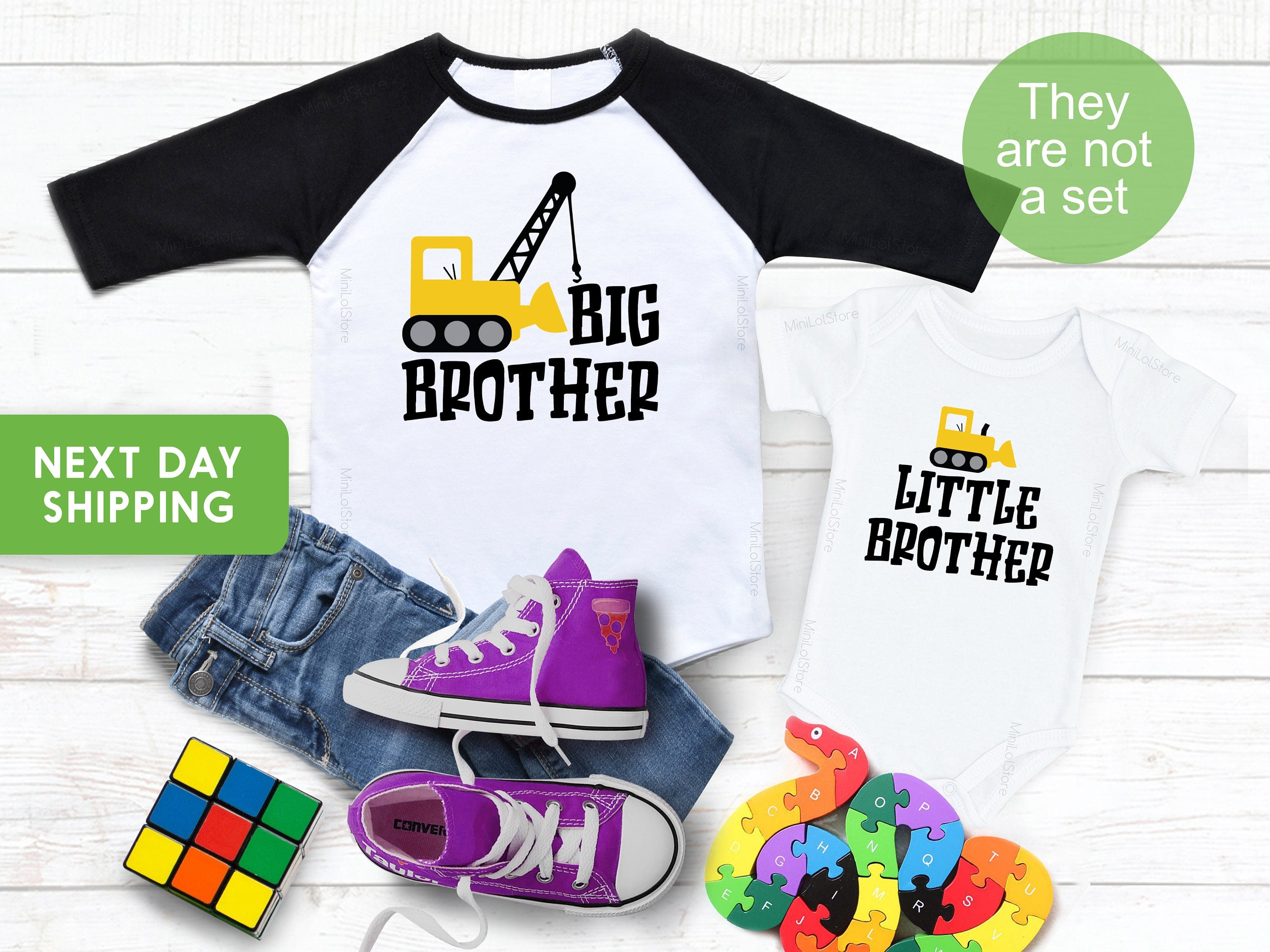 Big Brother Little Brother Shirts, Little Brother Bodysuit, Big Brother Shirt, Digger Shirt, Matching Outfit, Construction, Kid Onesie®