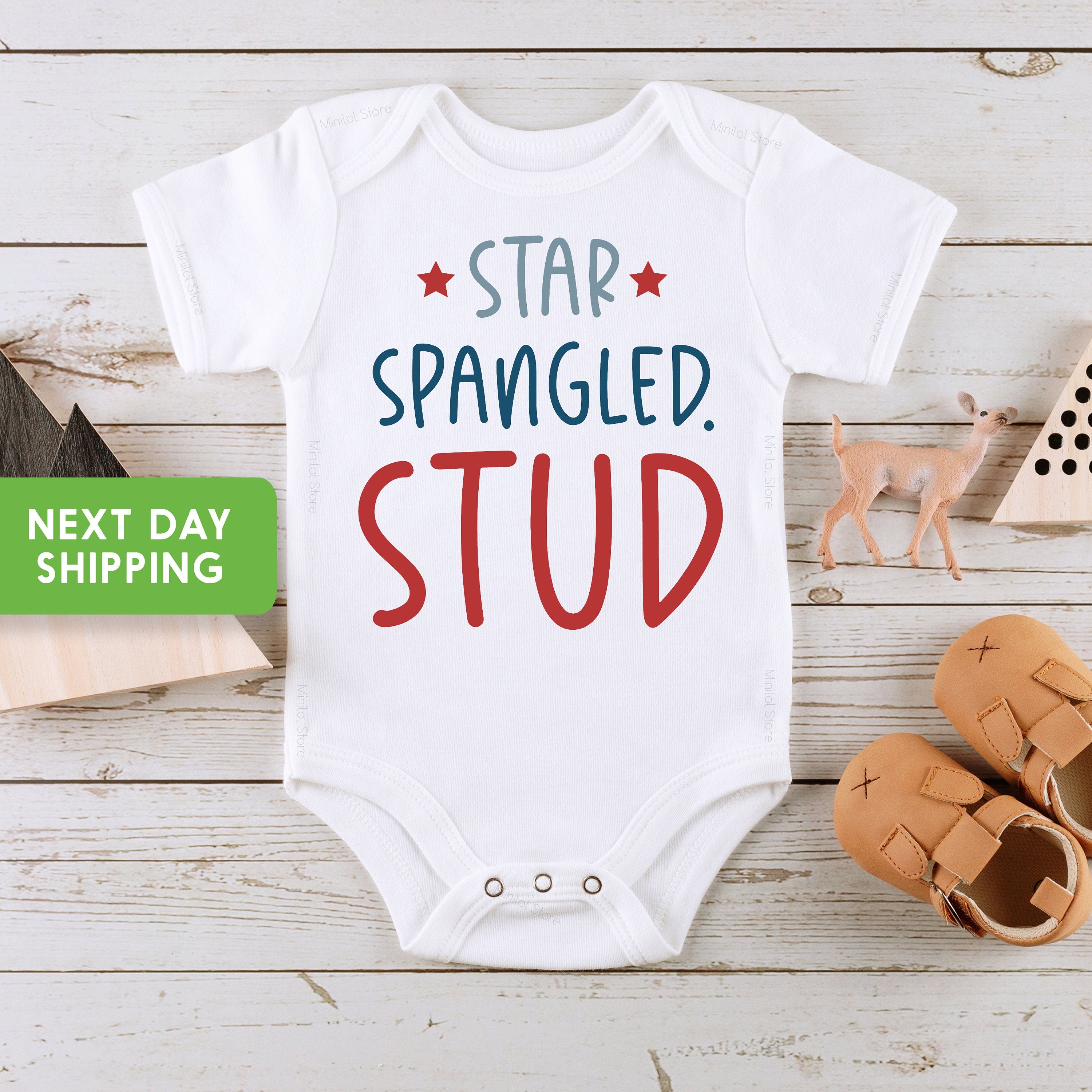 Star Spangled Stud Onesie® Cute Baby , Americana Bodysuit