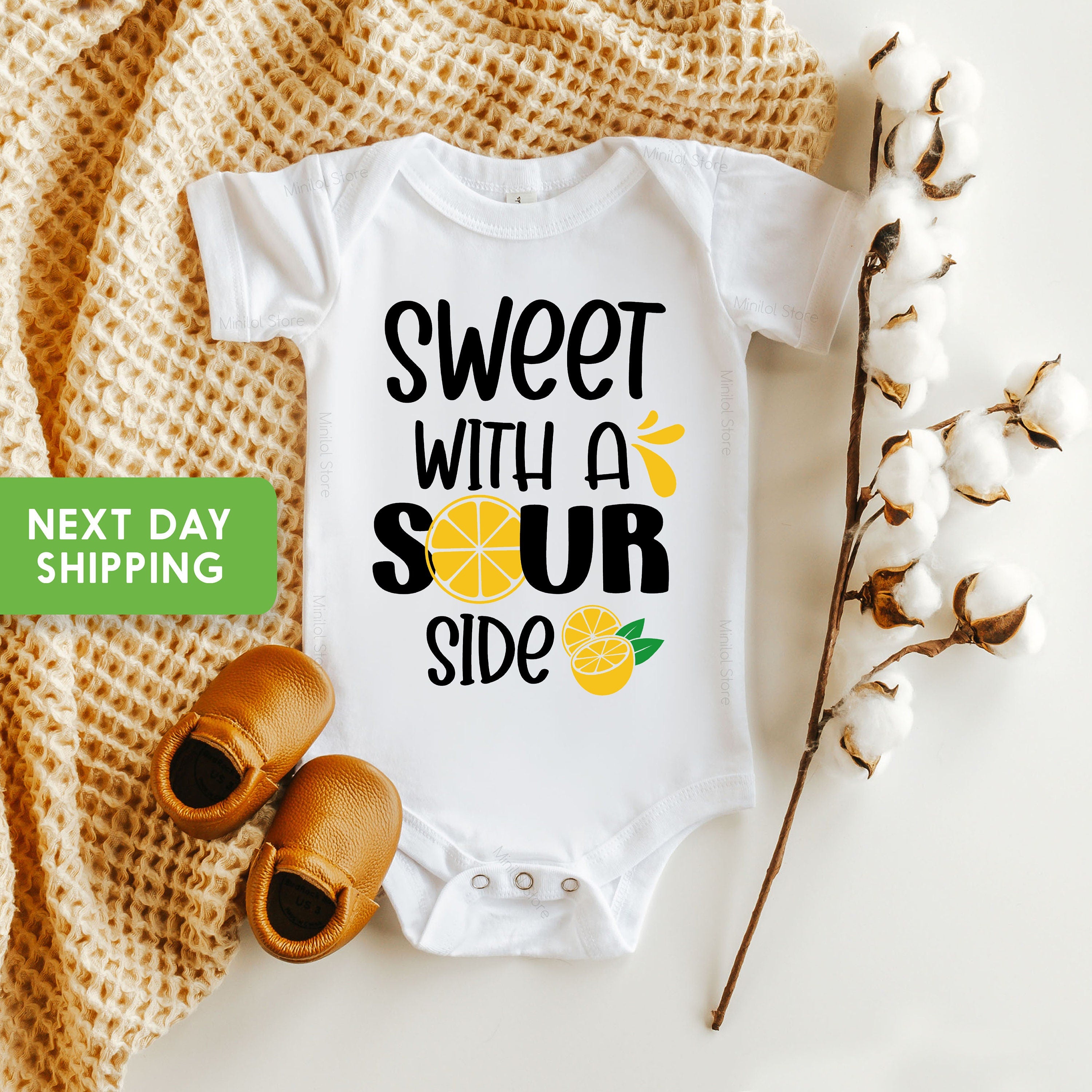 Sweet With A Sour Side Baby Onesie® Funny Lemon Toddler T-shirt, Baby Shower Gift, Cute Baby , Funny Lemon Baby Onesie®