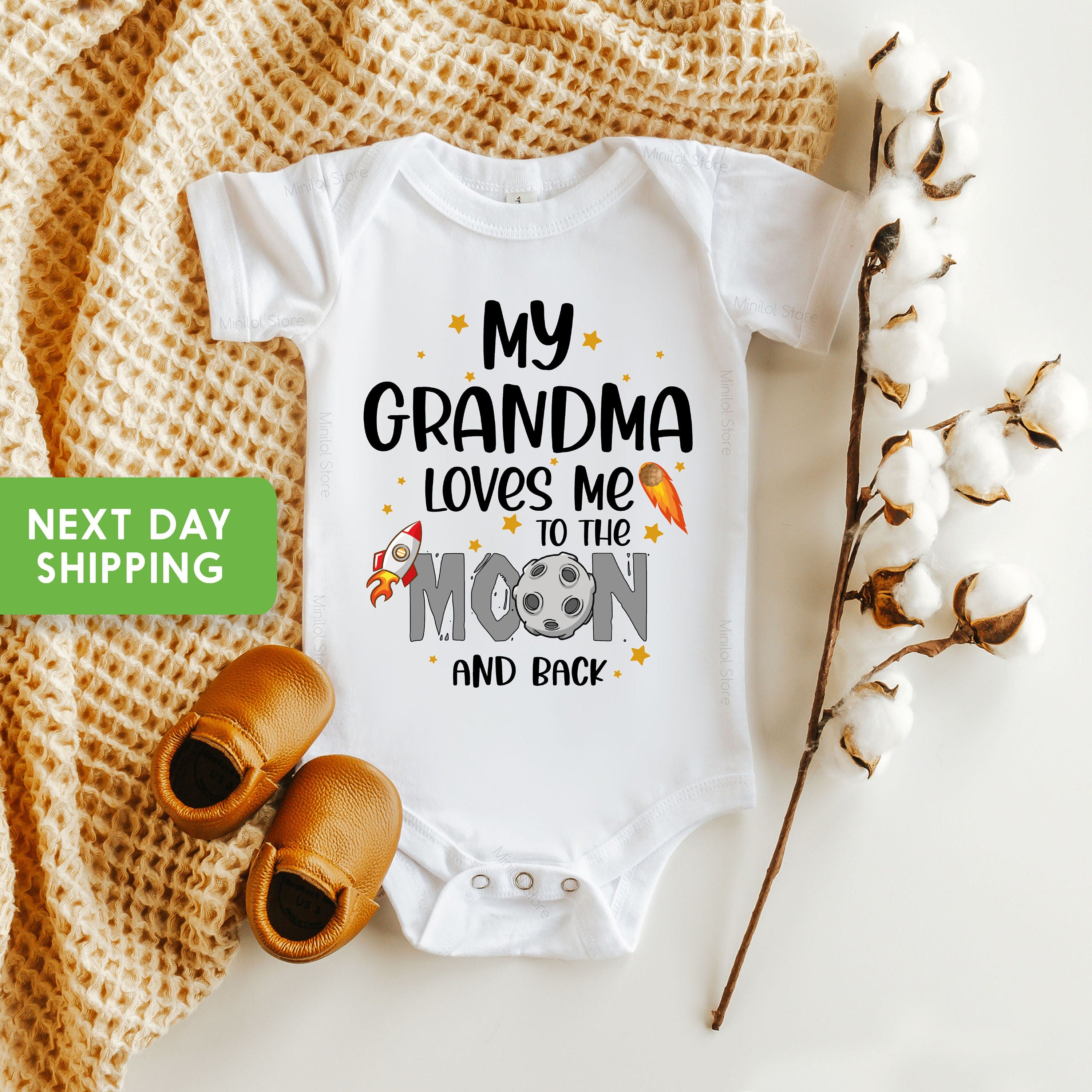 My Grandma Loves Me To The Moon And Back Baby Shirt, Cute Baby Shower Gift, Outer Space Shirt, Grandchild Baby Gift, Nana Baby Onesie®