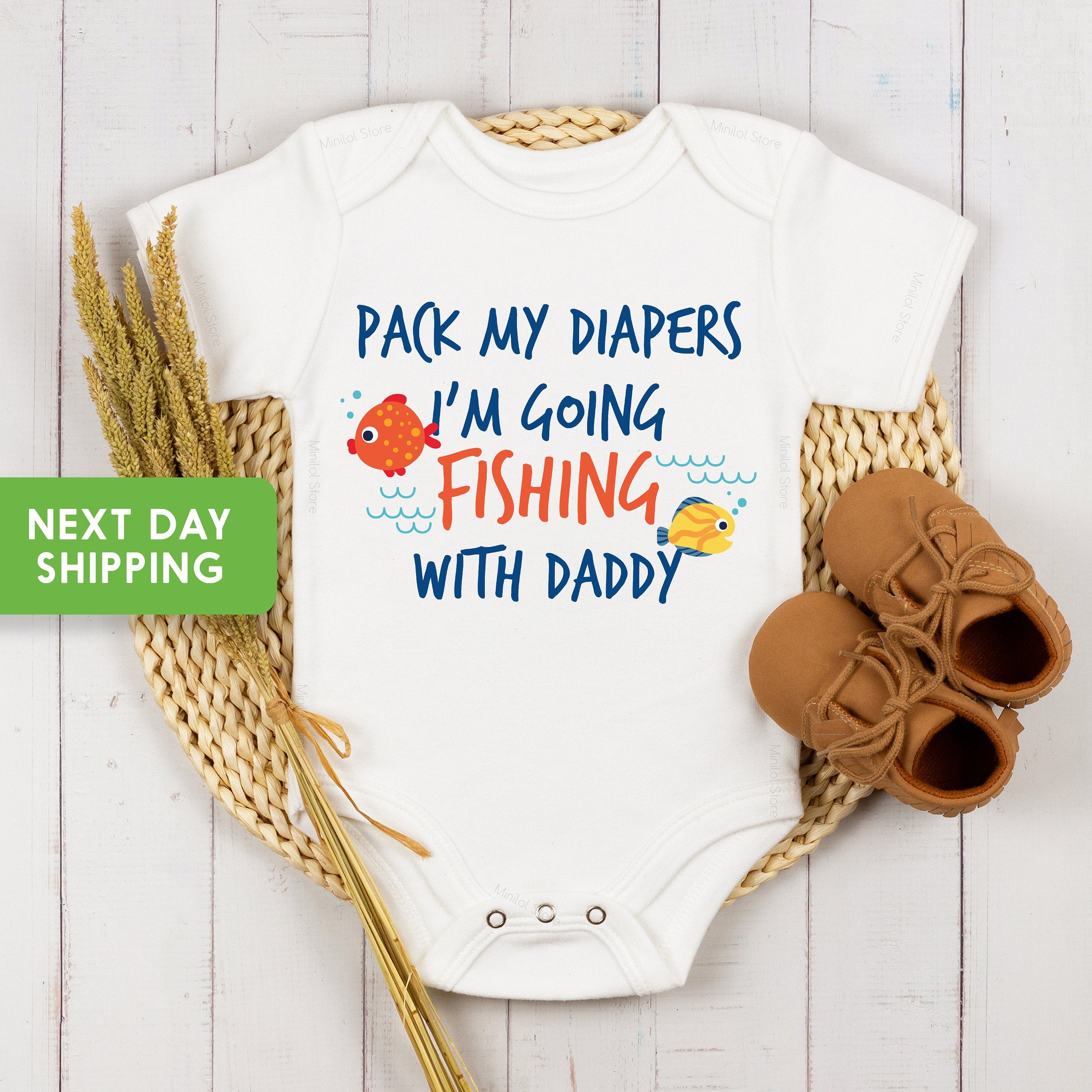 Pack My Diapers I'm Going Fishing With Daddy Onesie® Baby Onesie® Baby Shower Gift, Baby Boy Bodysuit, Cute Baby Bodysuit