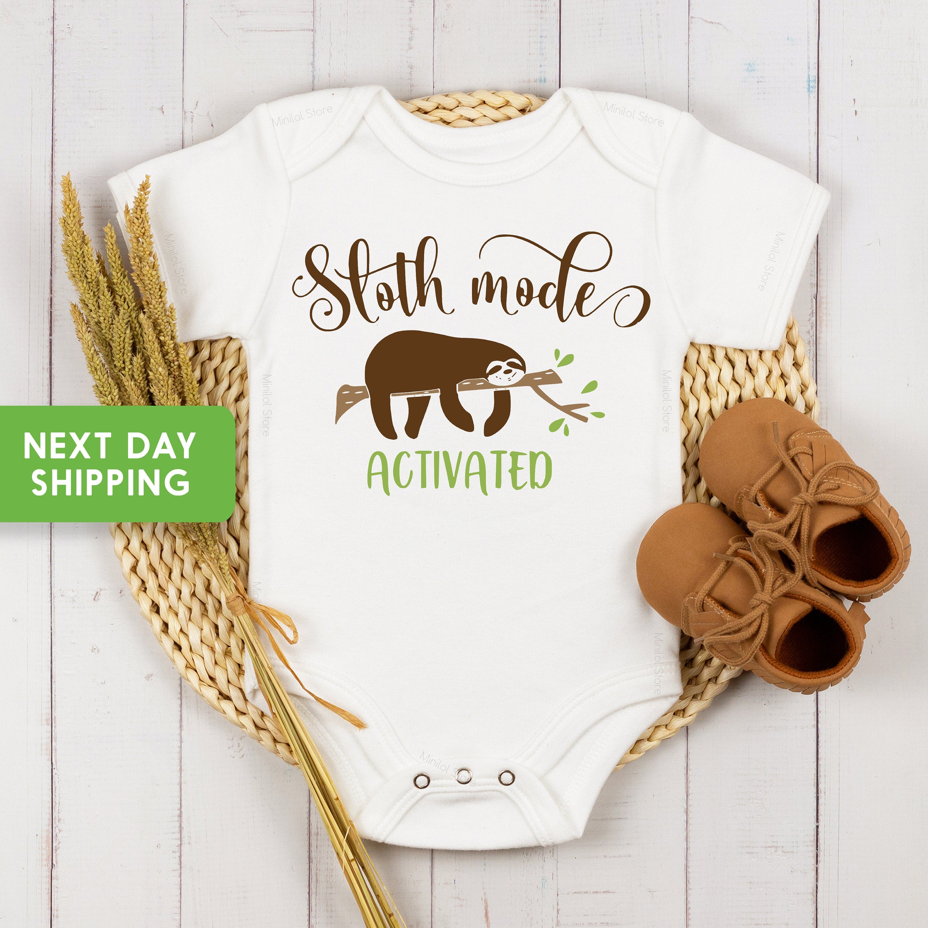 Sloth Baby Onesie®, "Sloth Mode Activated" Baby Onesie®, Funny Baby Onesie®, Cute Baby Onesie®, Hipster Baby Onesie®